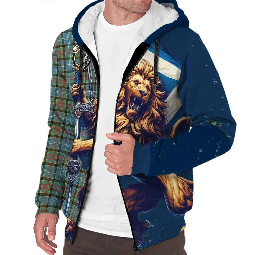 Brisbane Tartan Family Crest Sherpa Hoodie with Scottish Majestic Lion