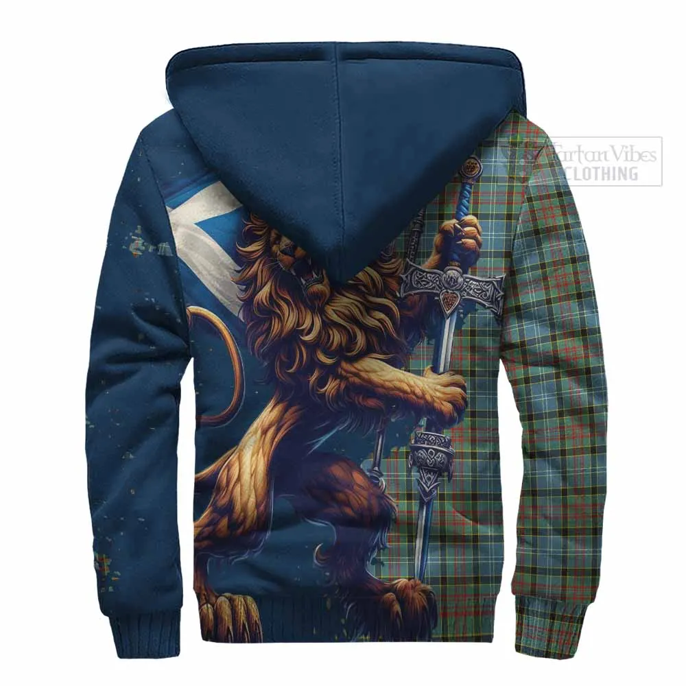 Brisbane Tartan Family Crest Sherpa Hoodie with Scottish Majestic Lion