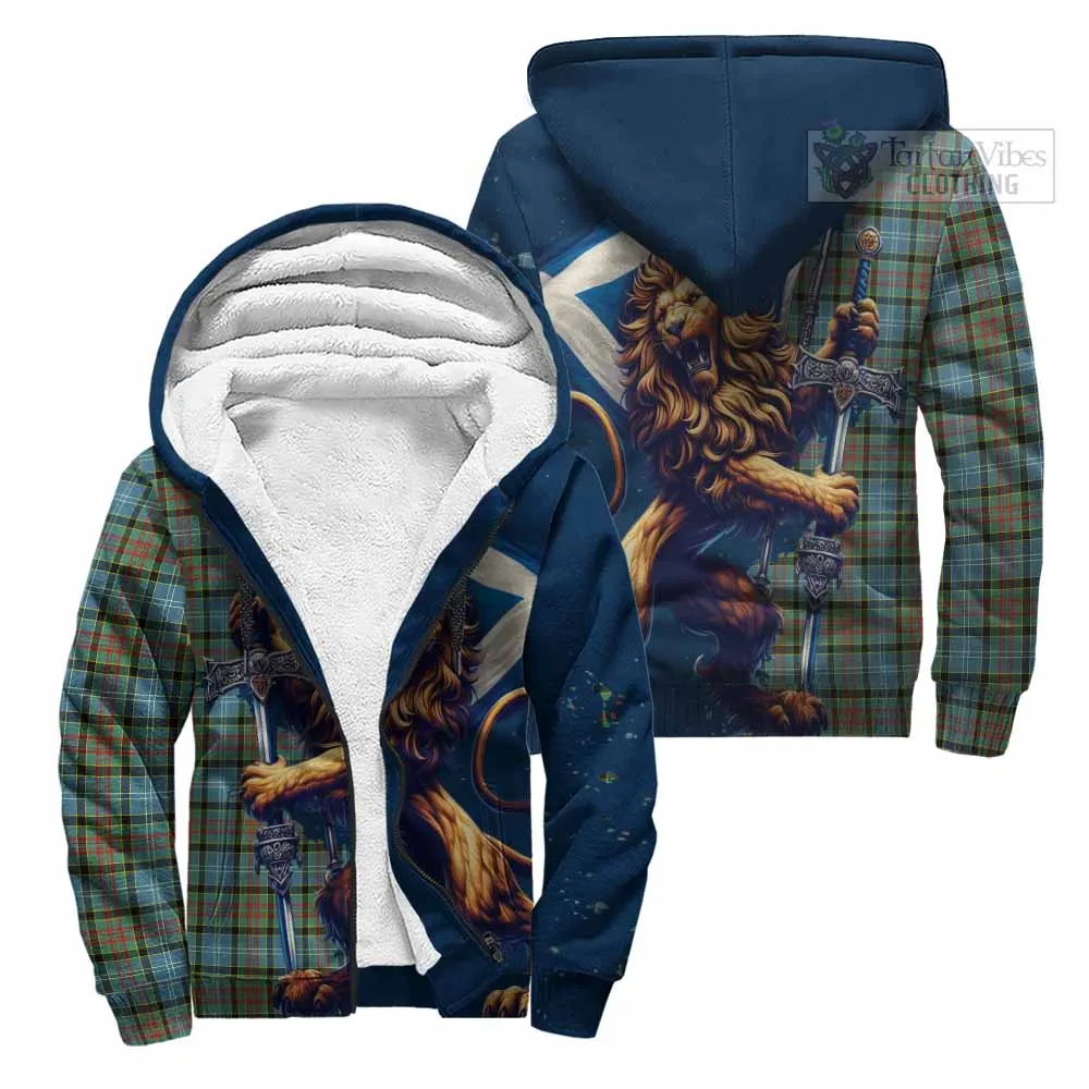 Brisbane Tartan Family Crest Sherpa Hoodie with Scottish Majestic Lion