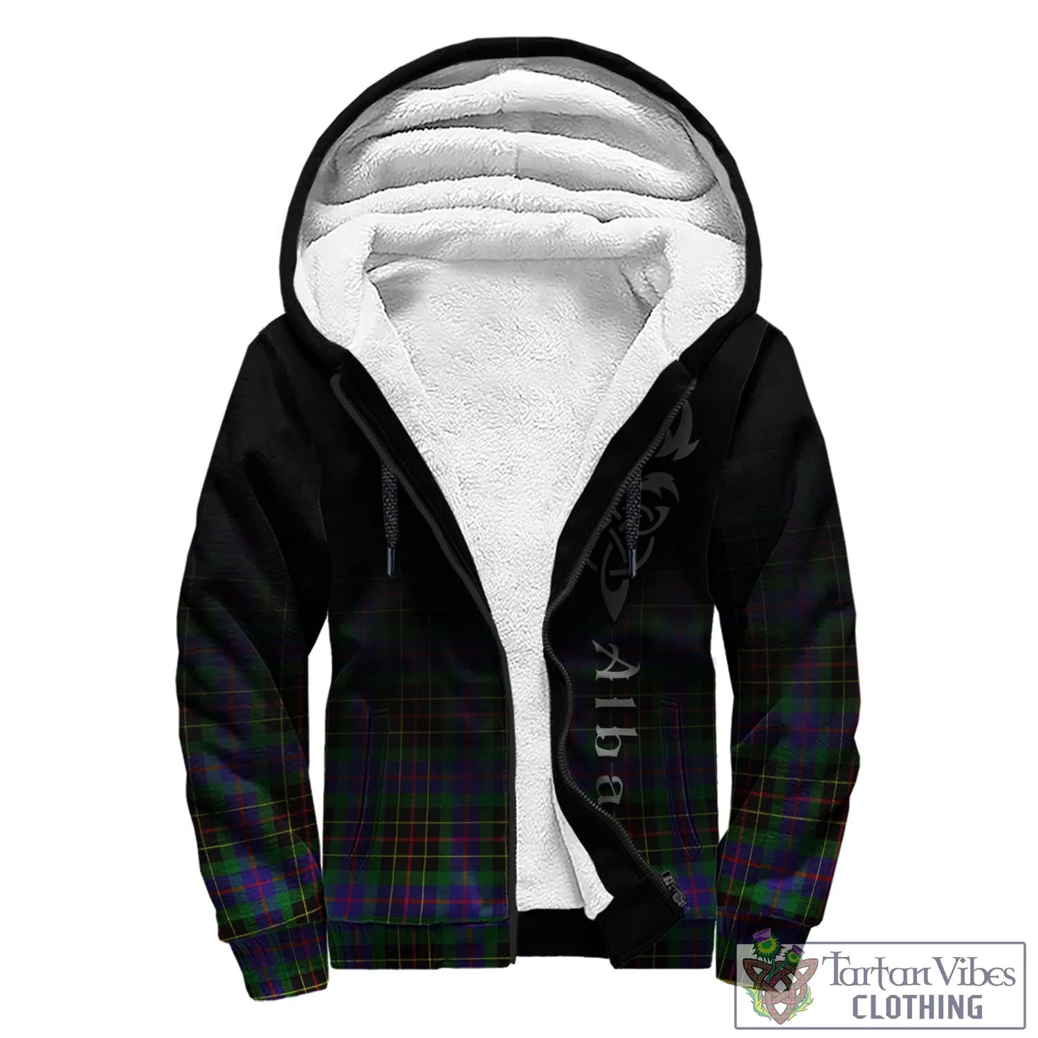 Brodie Hunting Modern Tartan Sherpa Hoodie Featuring Alba Gu Brath Family Crest Celtic Inspired