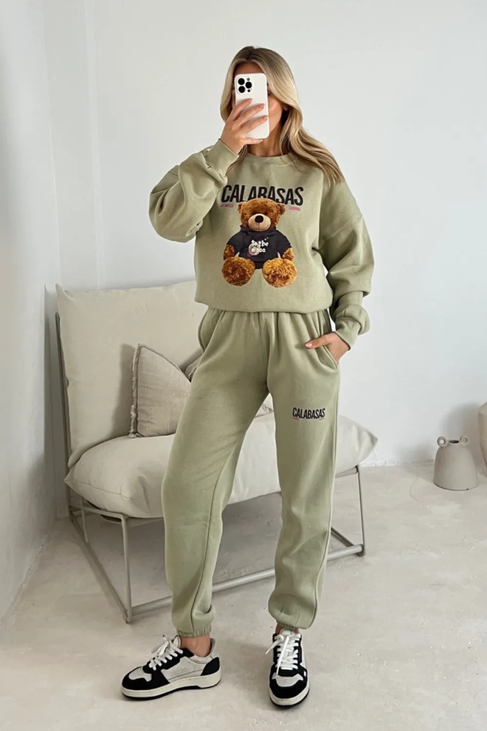 Calabasas bear sage printed sweater joggers premium loungewear