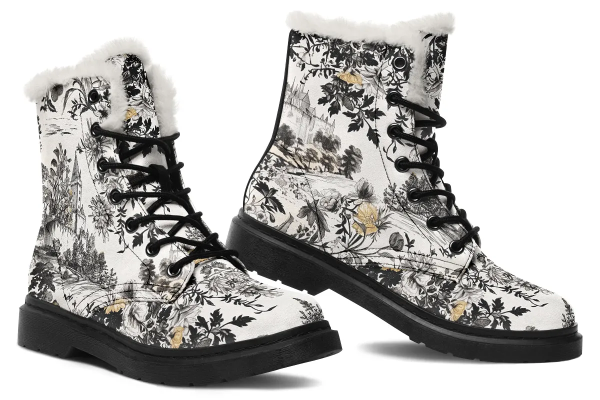 Castle in Bloom Winter Boots - Warm Micro-Suede Doc-Style Boots Lined with Vegan Wool