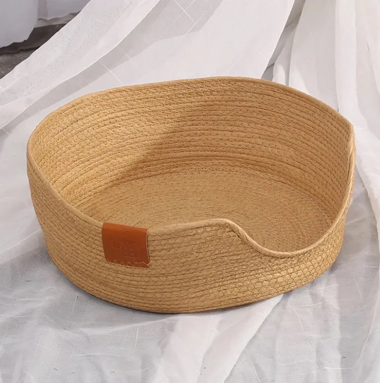 CAT small dog BED Rattan with snug removable crystal velvet & cotton bed