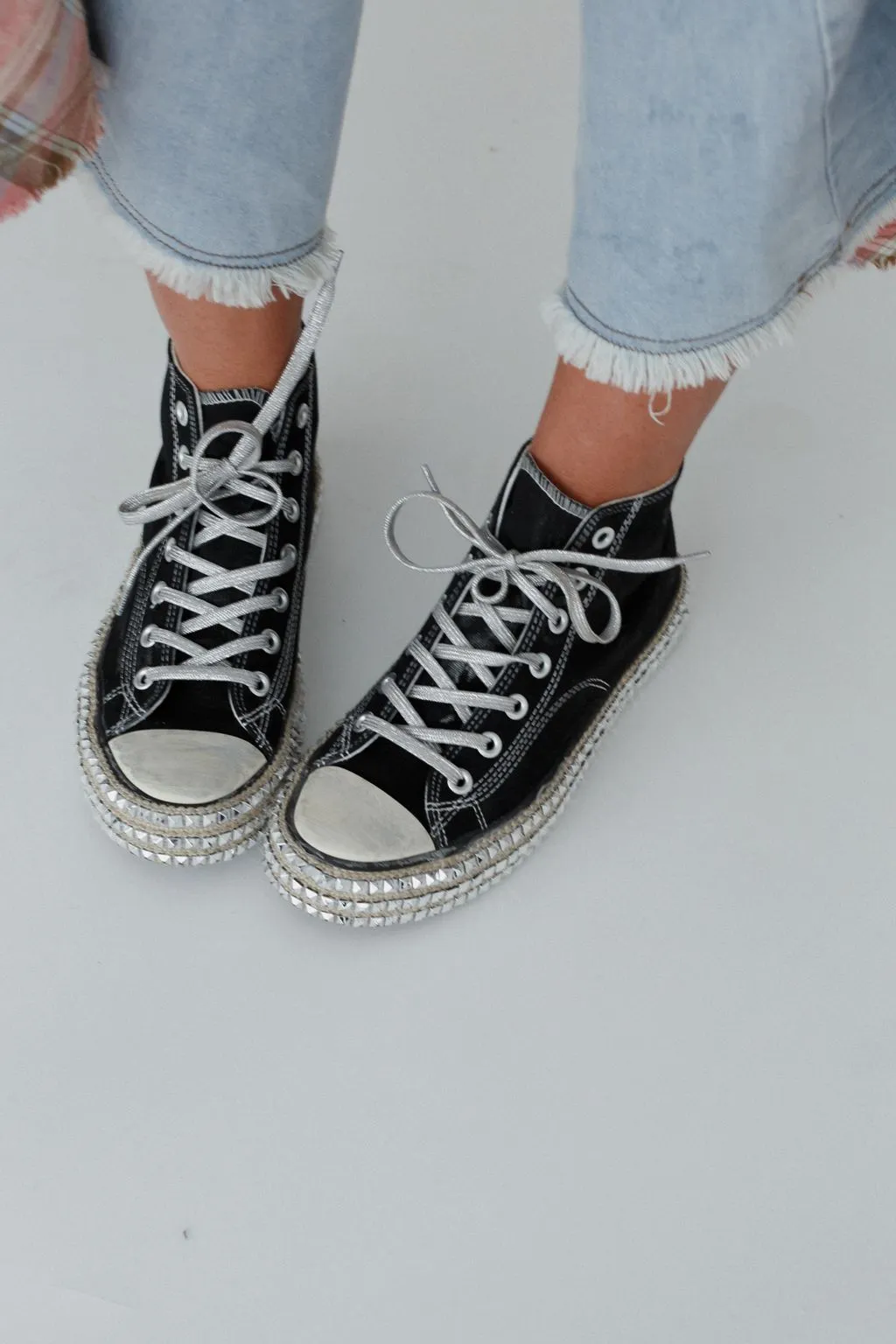 Chantel Studded High Top Sneaker - Black