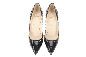 CHRISTIAN LOUBOUTIN ANJALINA 120 BLACK PATENT STUDDED HIGH HEEL 37.5