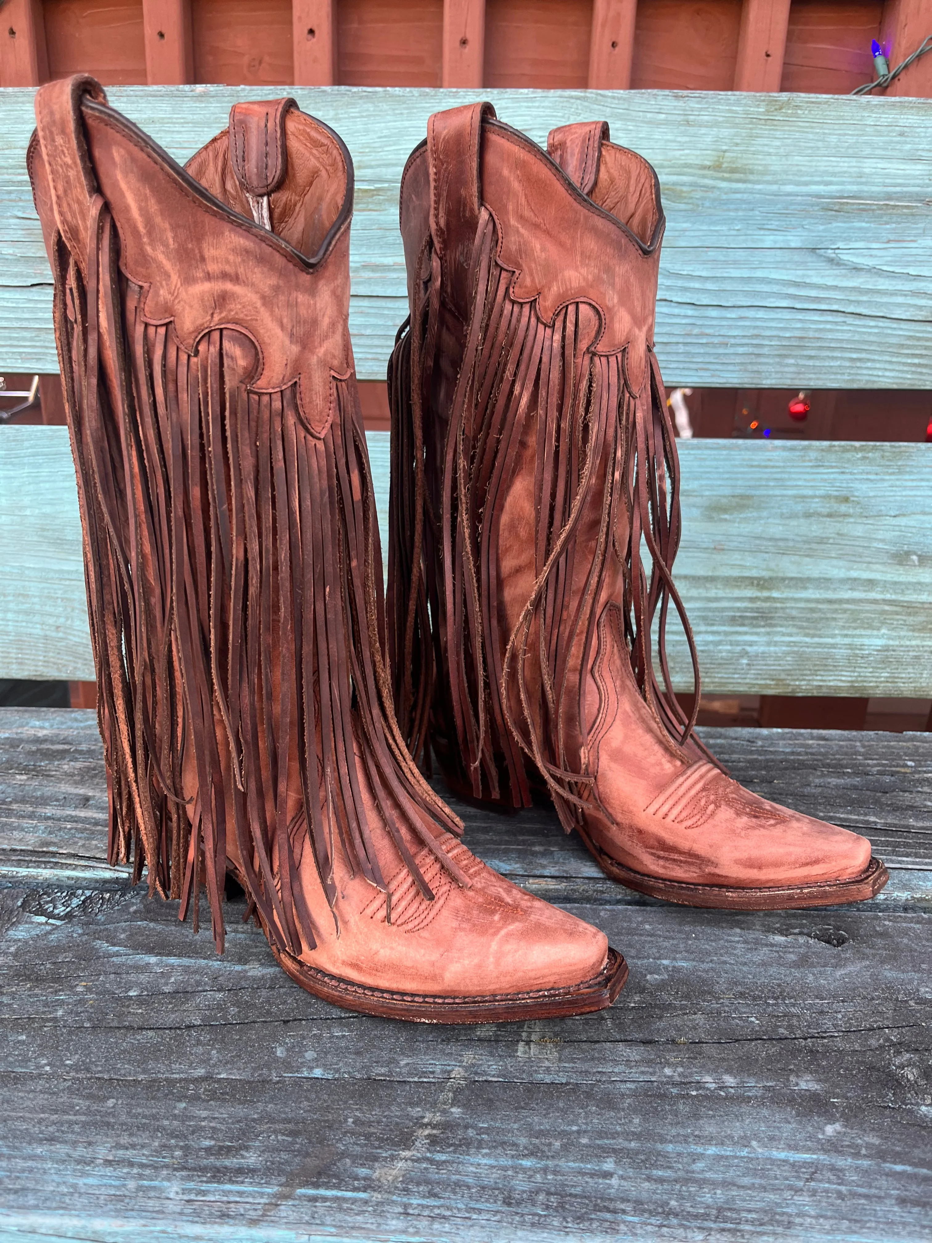 Circle G Women's Brick Brown Fringes Cowgirl Boots L6088