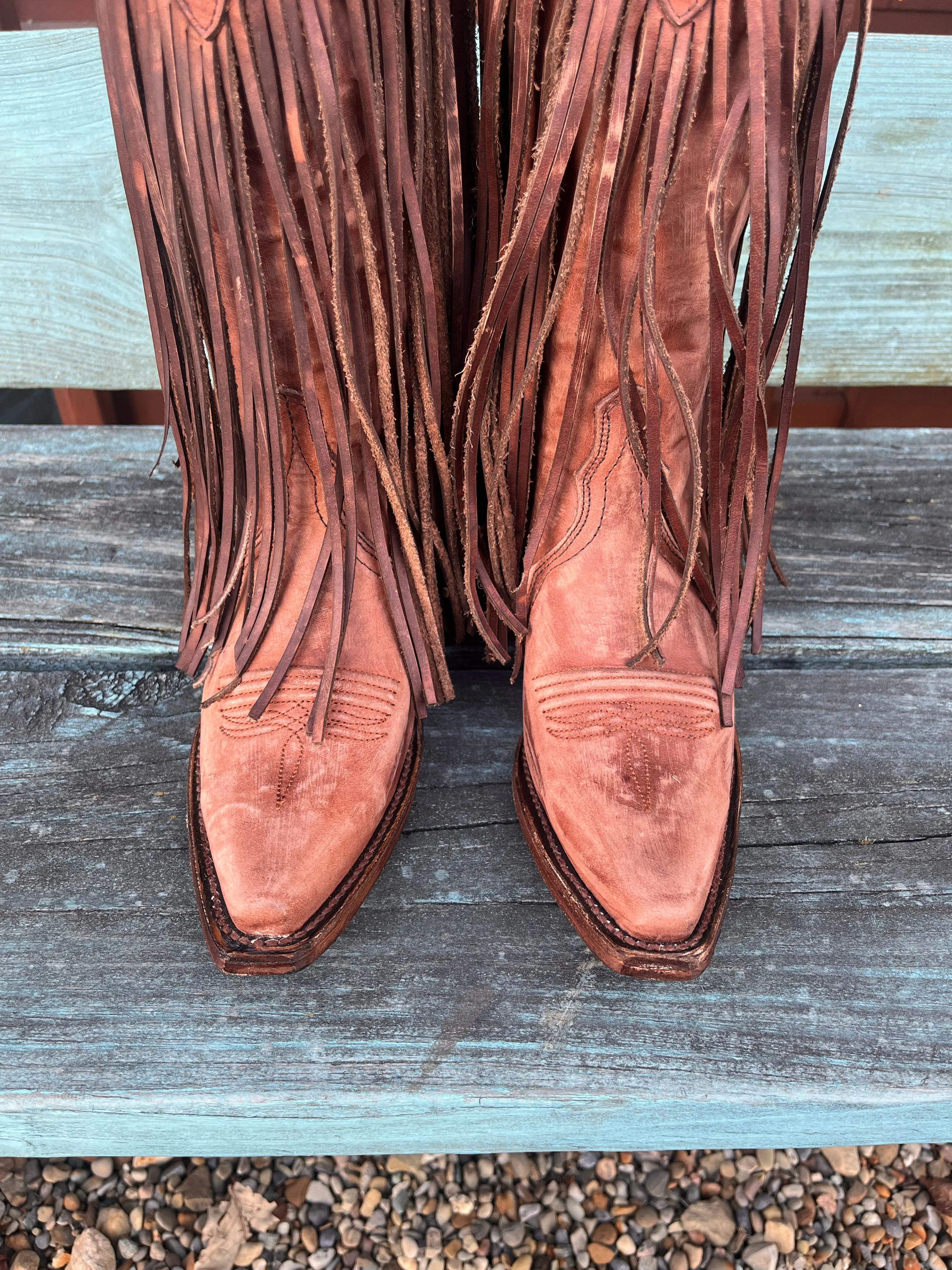 Circle G Women's Brick Brown Fringes Cowgirl Boots L6088