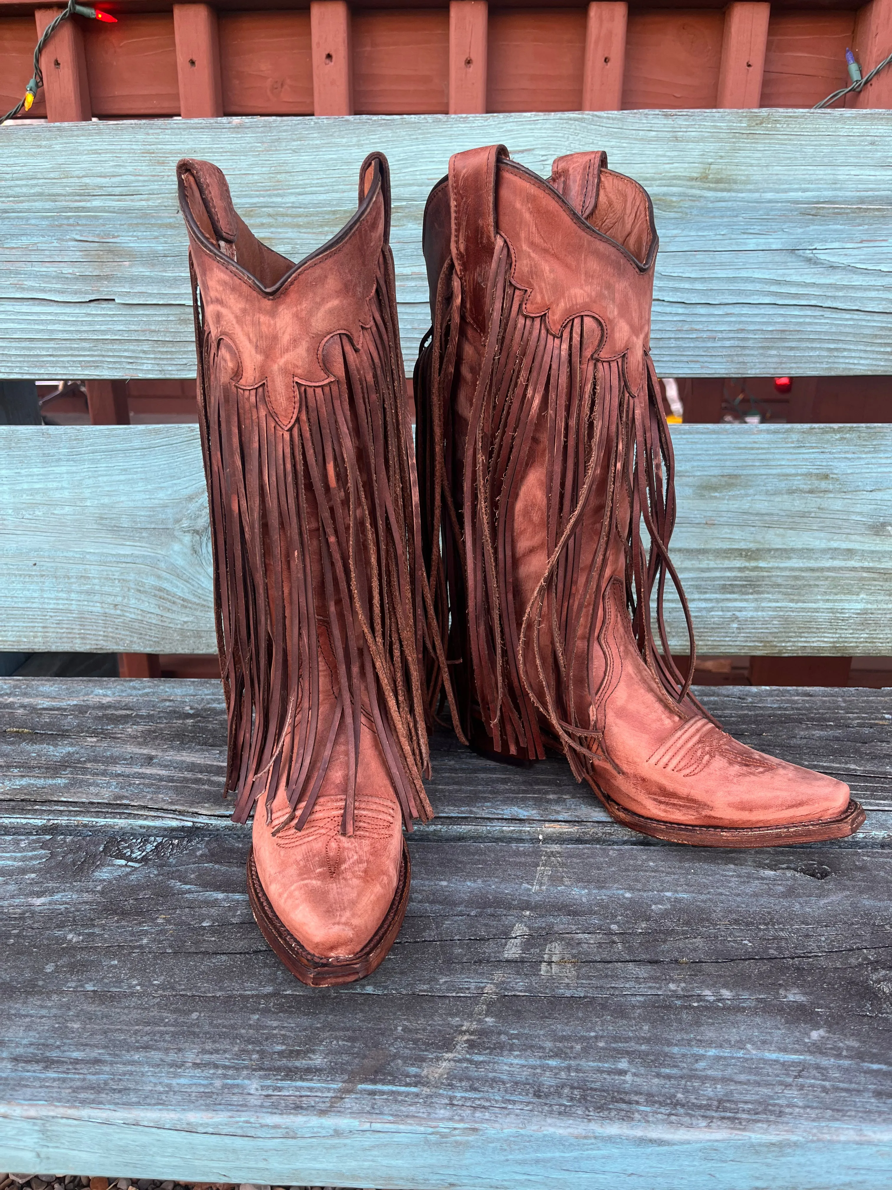 Circle G Women's Brick Brown Fringes Cowgirl Boots L6088