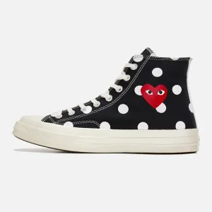 Converse x CDG Comme Des Garcons Heart Polka Dot Hi chuck 70 Black Trainers