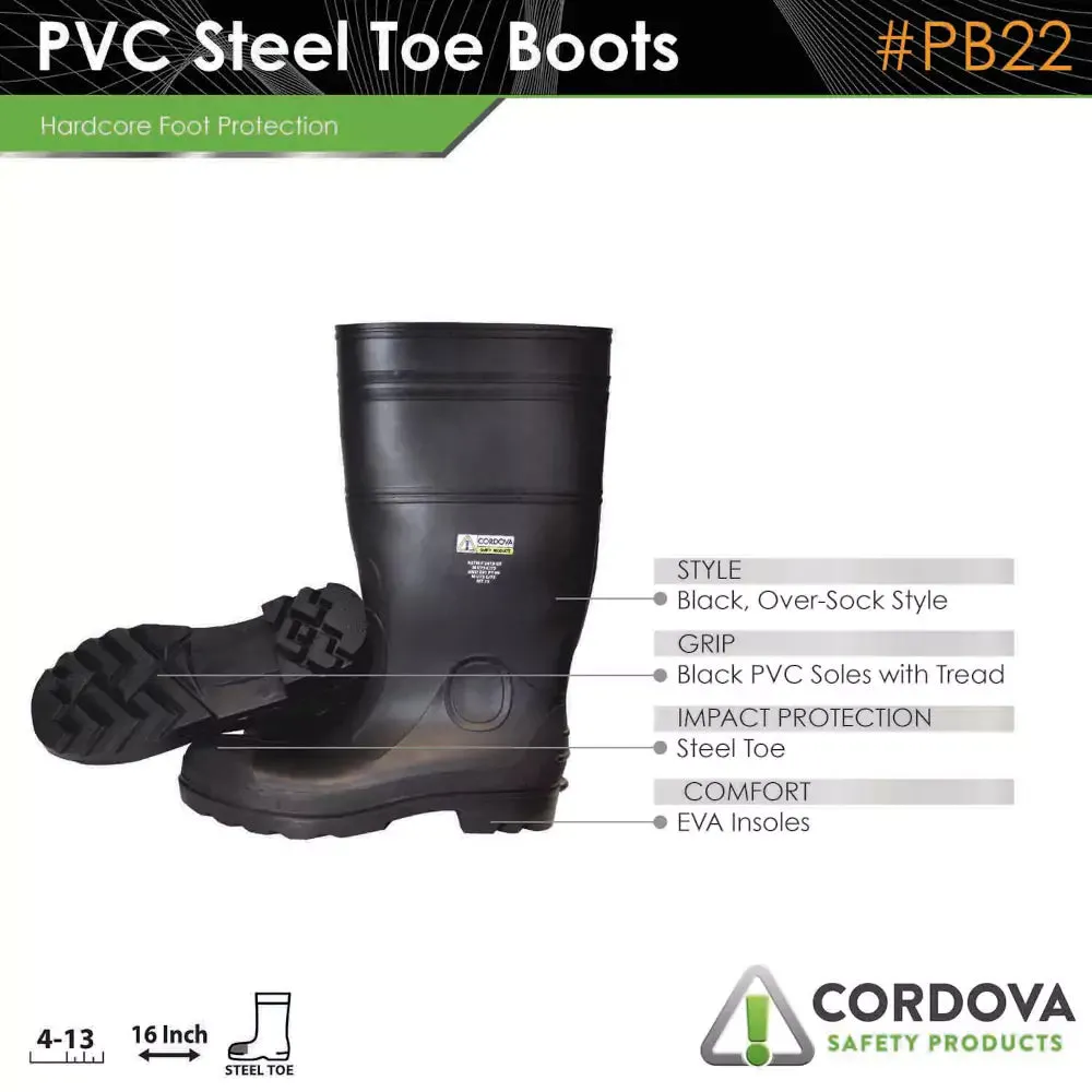 Cordova Black Boots Over-Sock Style PVC Steel Toe - PB22