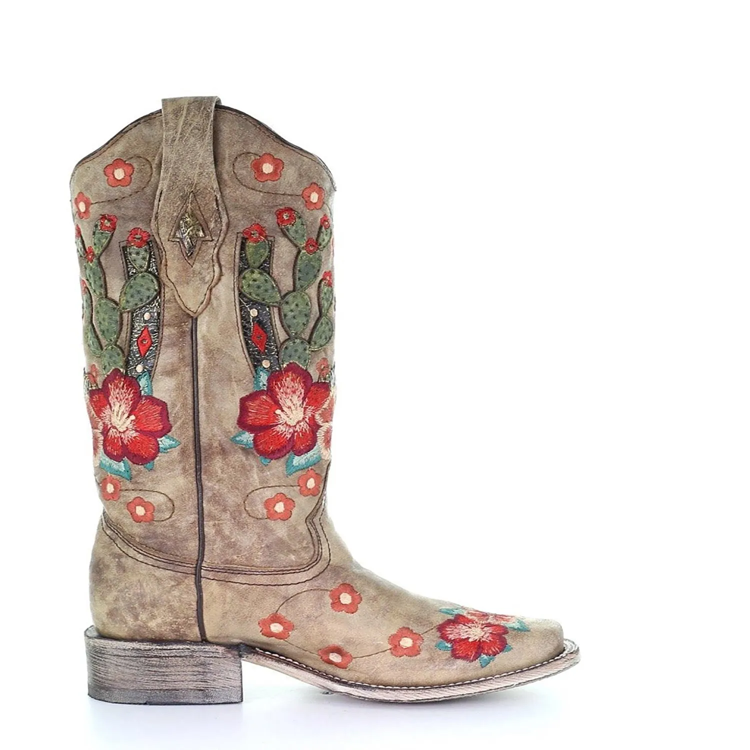 Corral | Cactus Overlay & Embroidery |Narrow Sq. Toe | Taupe