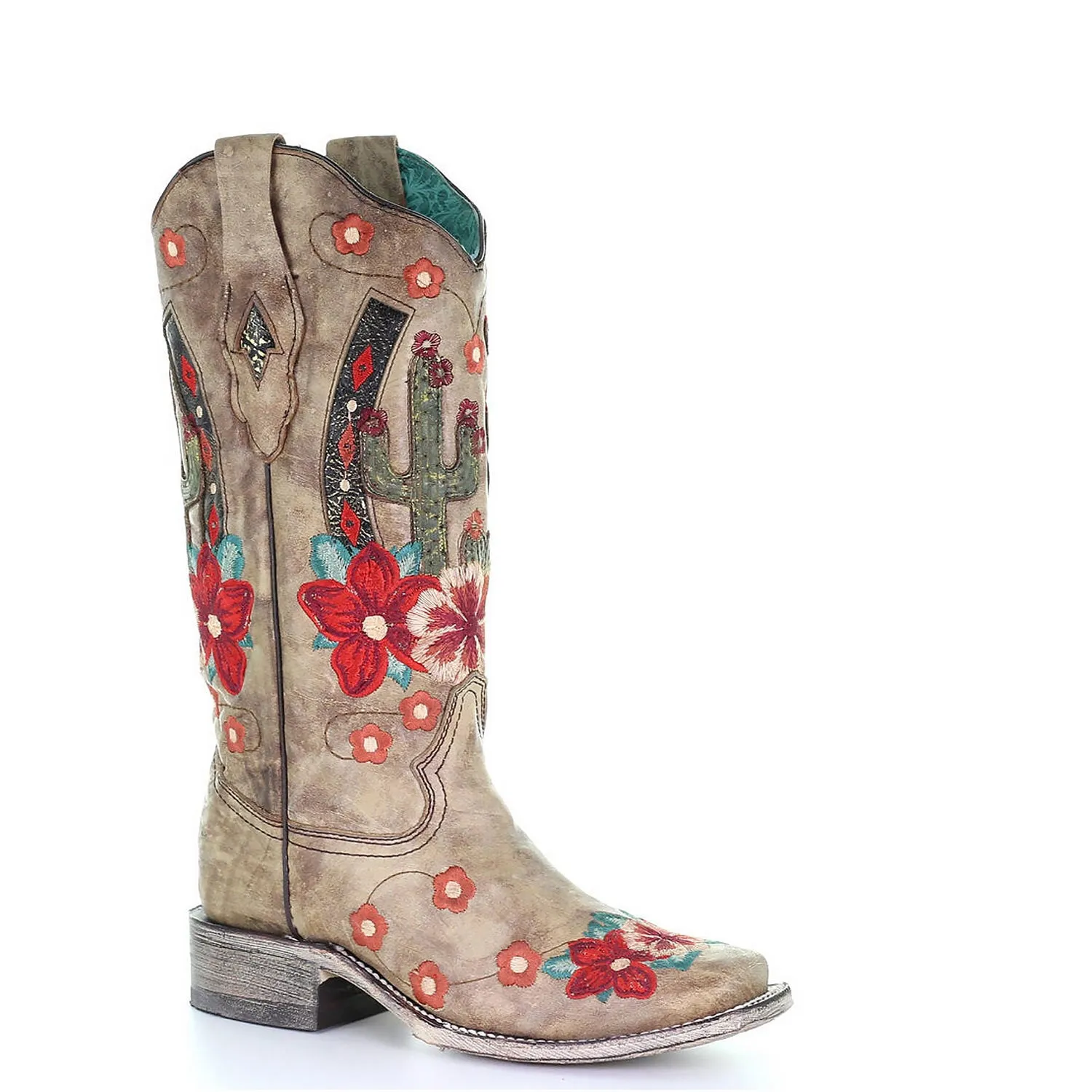 Corral | Cactus Overlay & Embroidery |Narrow Sq. Toe | Taupe