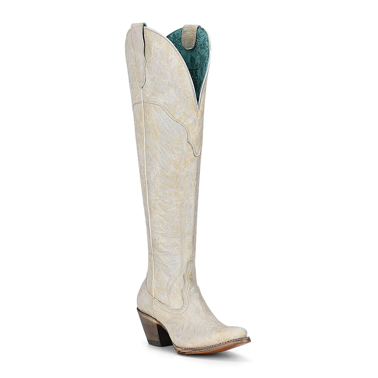 Corral Womens A4311 White Leather 21in Embroidered Tall Top Fashion Boots