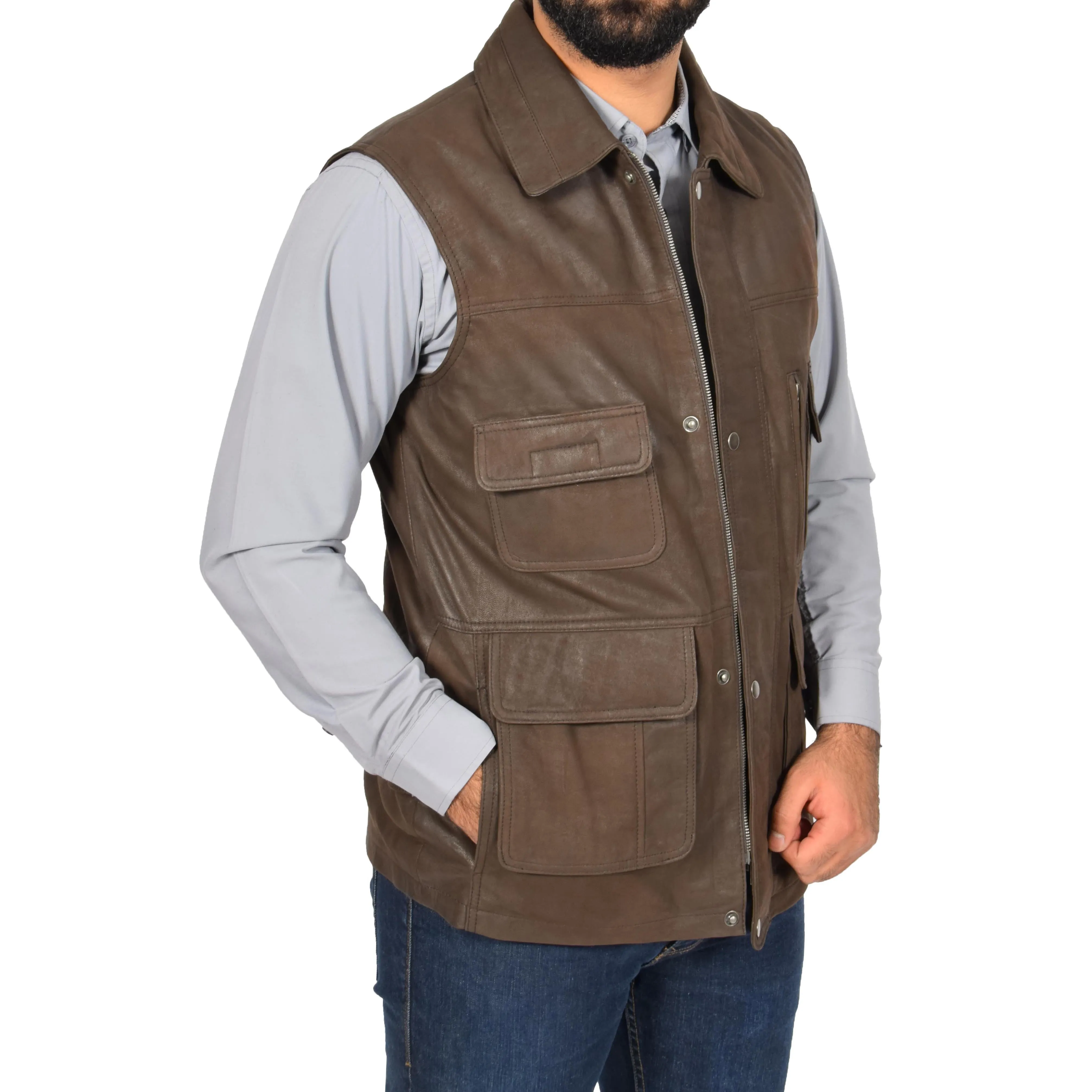 Countrymen Brown Leather Waistcoat Multi Pockets Gilet Boyles