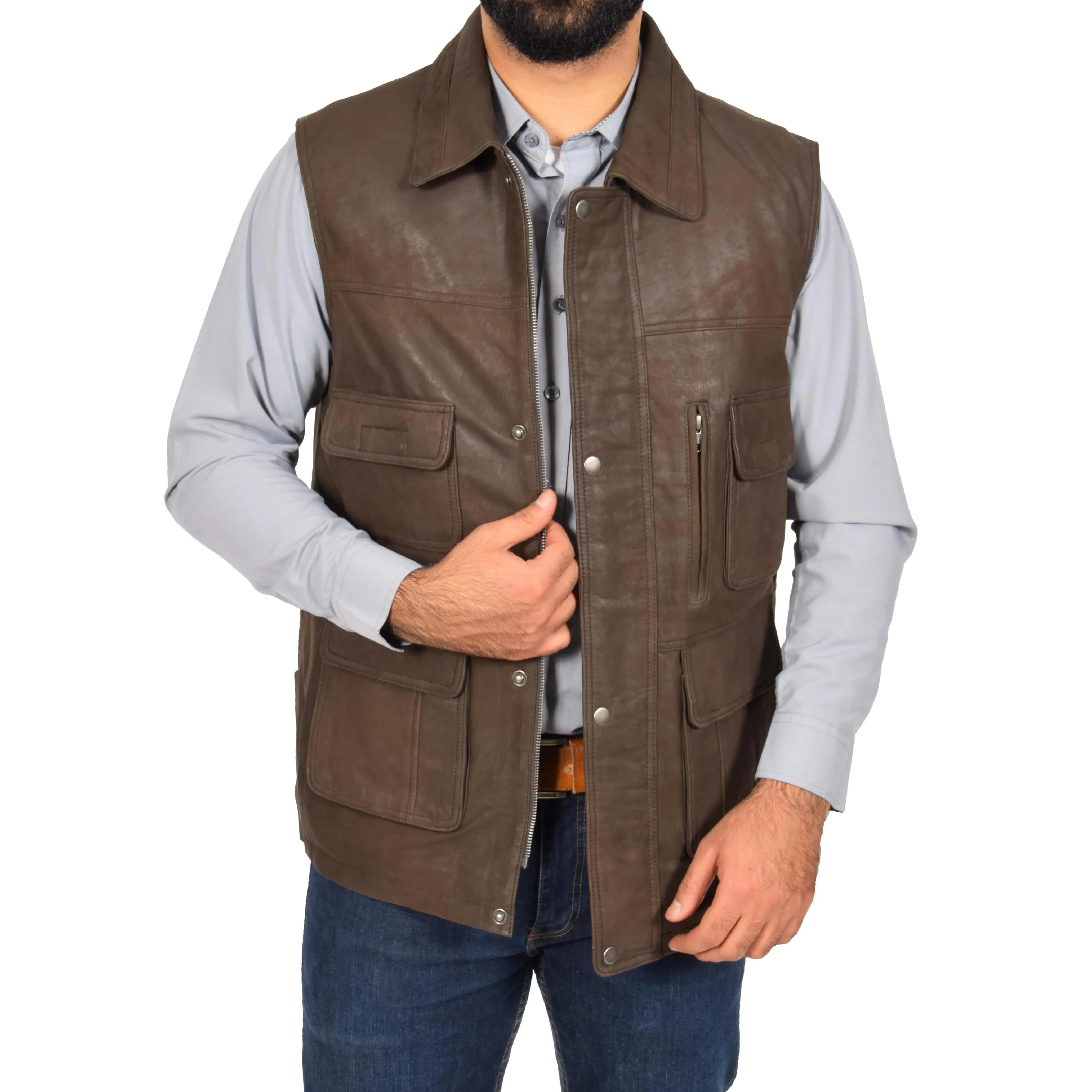 Countrymen Brown Leather Waistcoat Multi Pockets Gilet Boyles