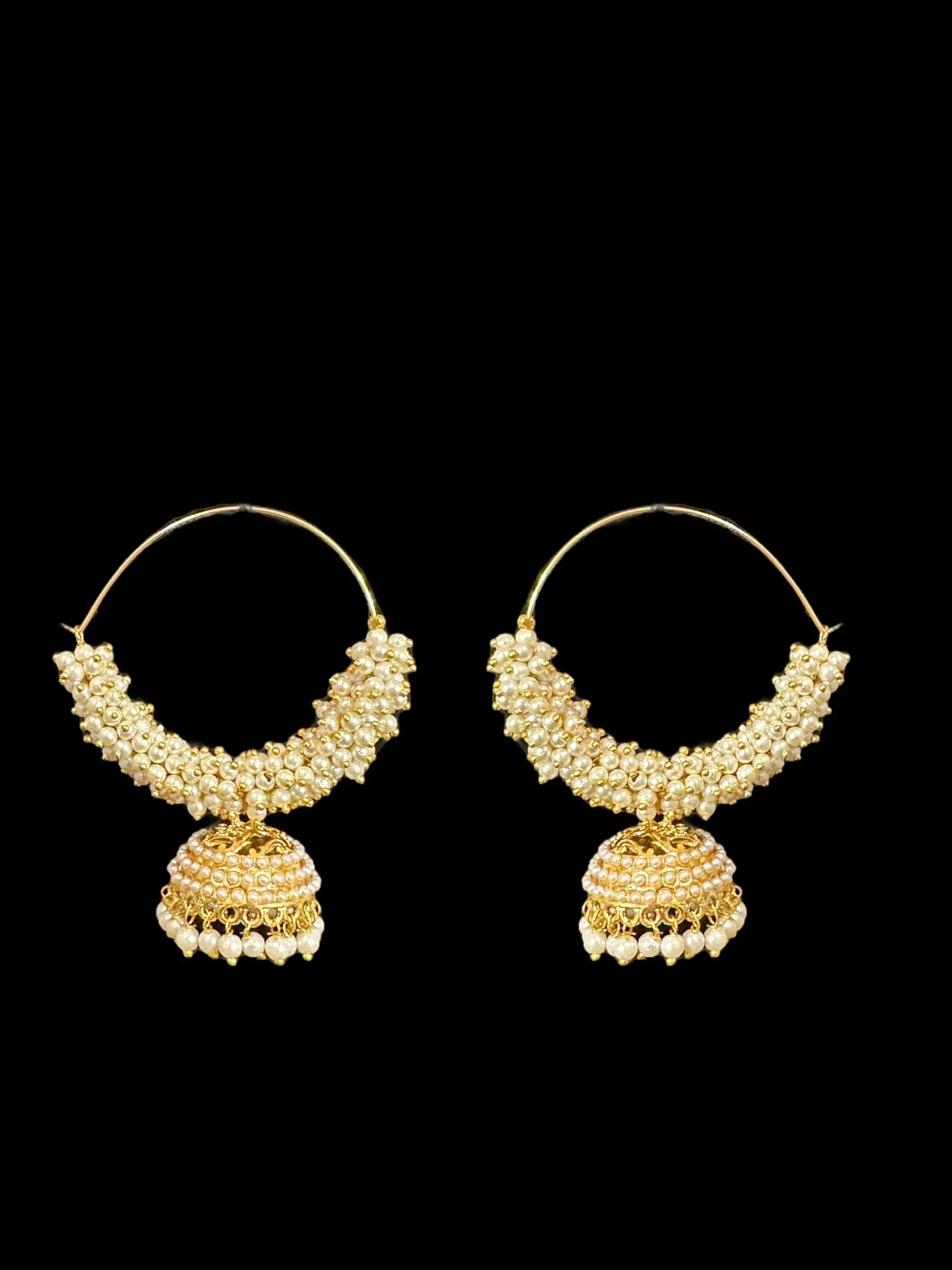 DER138 Gold plated pearl studded hoop earrings  (SHIPS IN 3 WEEKS  )