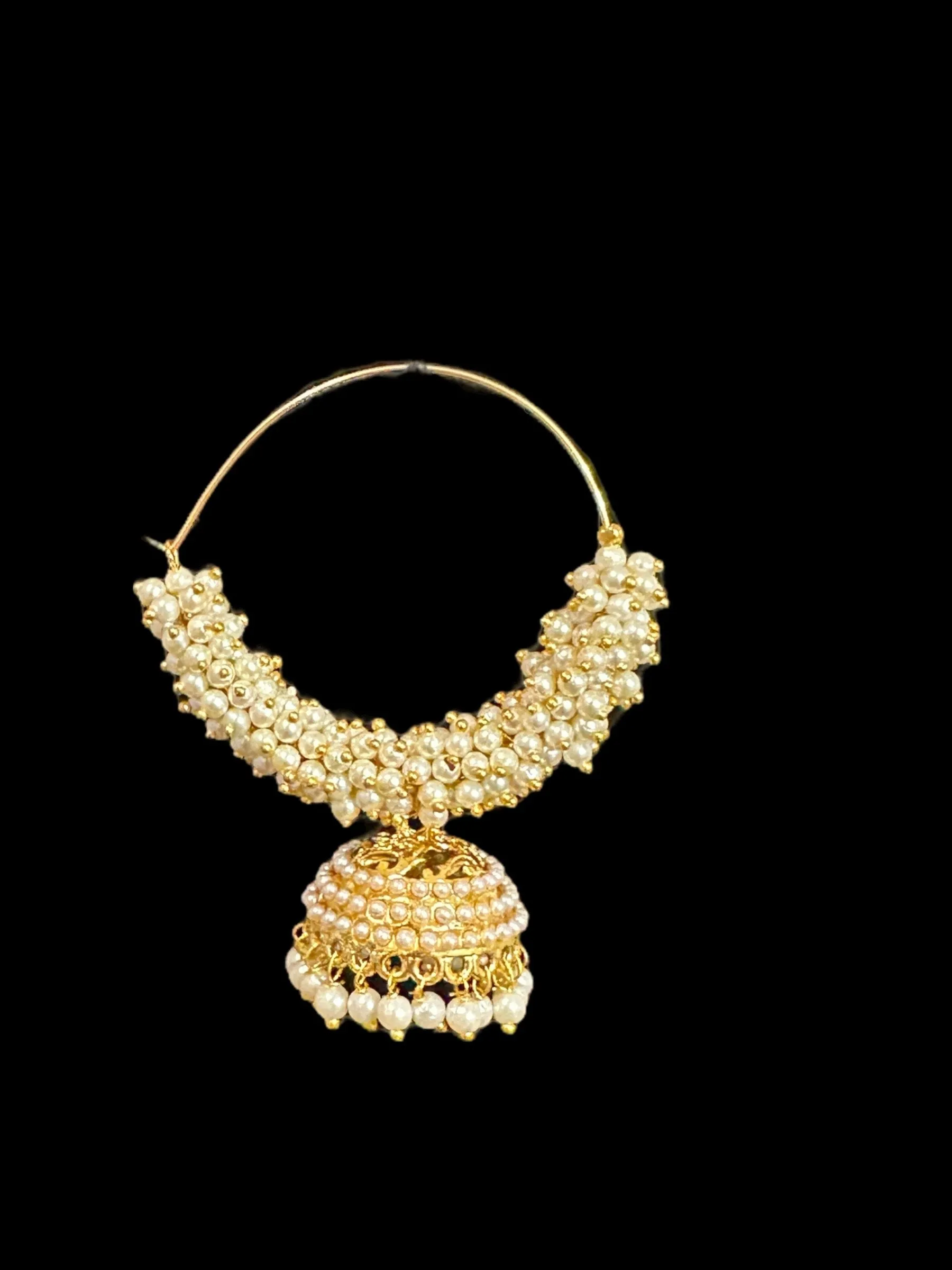 DER138 Gold plated pearl studded hoop earrings  (SHIPS IN 3 WEEKS  )