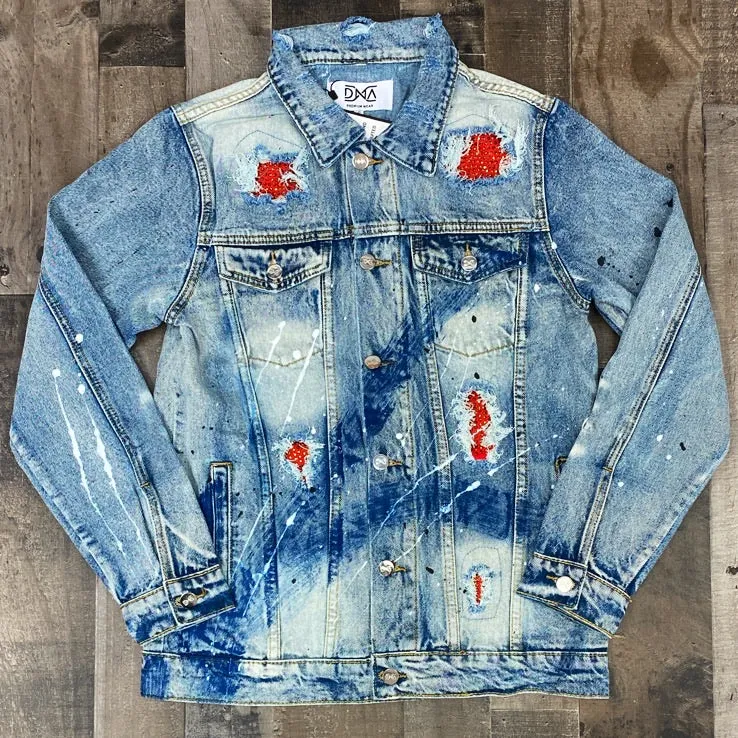 Dna Premium Wear- studded color patch denim jacket (blue/red)