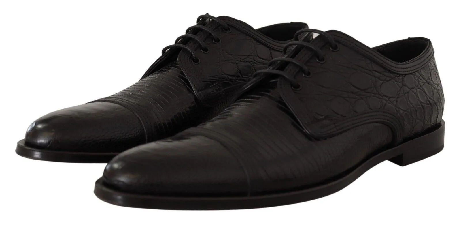 Dolce & Gabbana Black Exotic Leather Lace Up Formal Derby Shoes