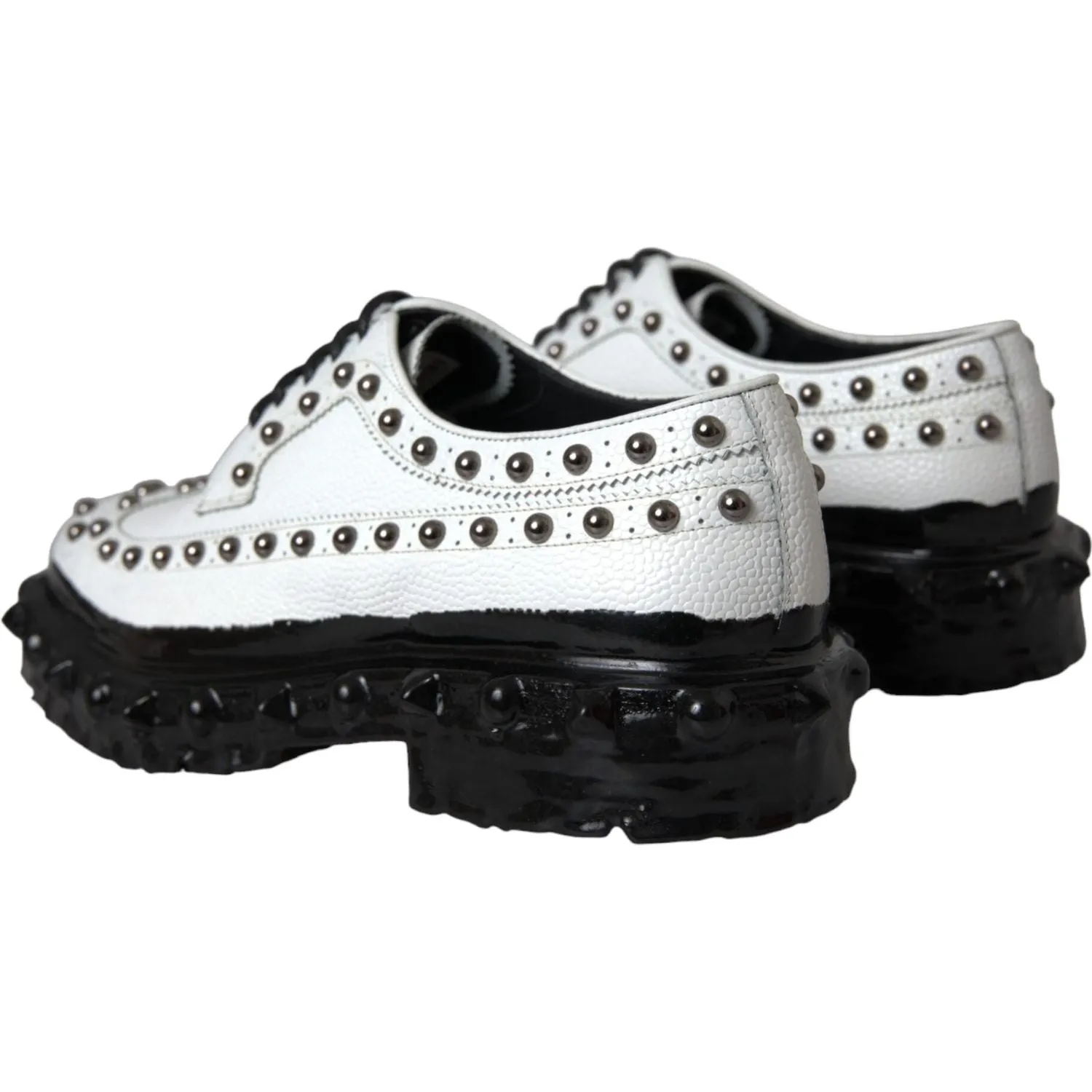 Dolce & Gabbana Black White Embellished Derby Formal Shoes