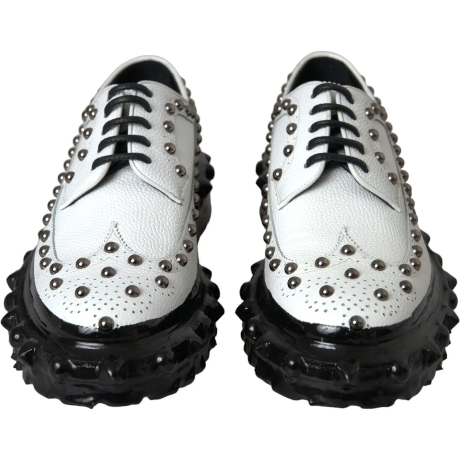 Dolce & Gabbana Black White Embellished Derby Formal Shoes