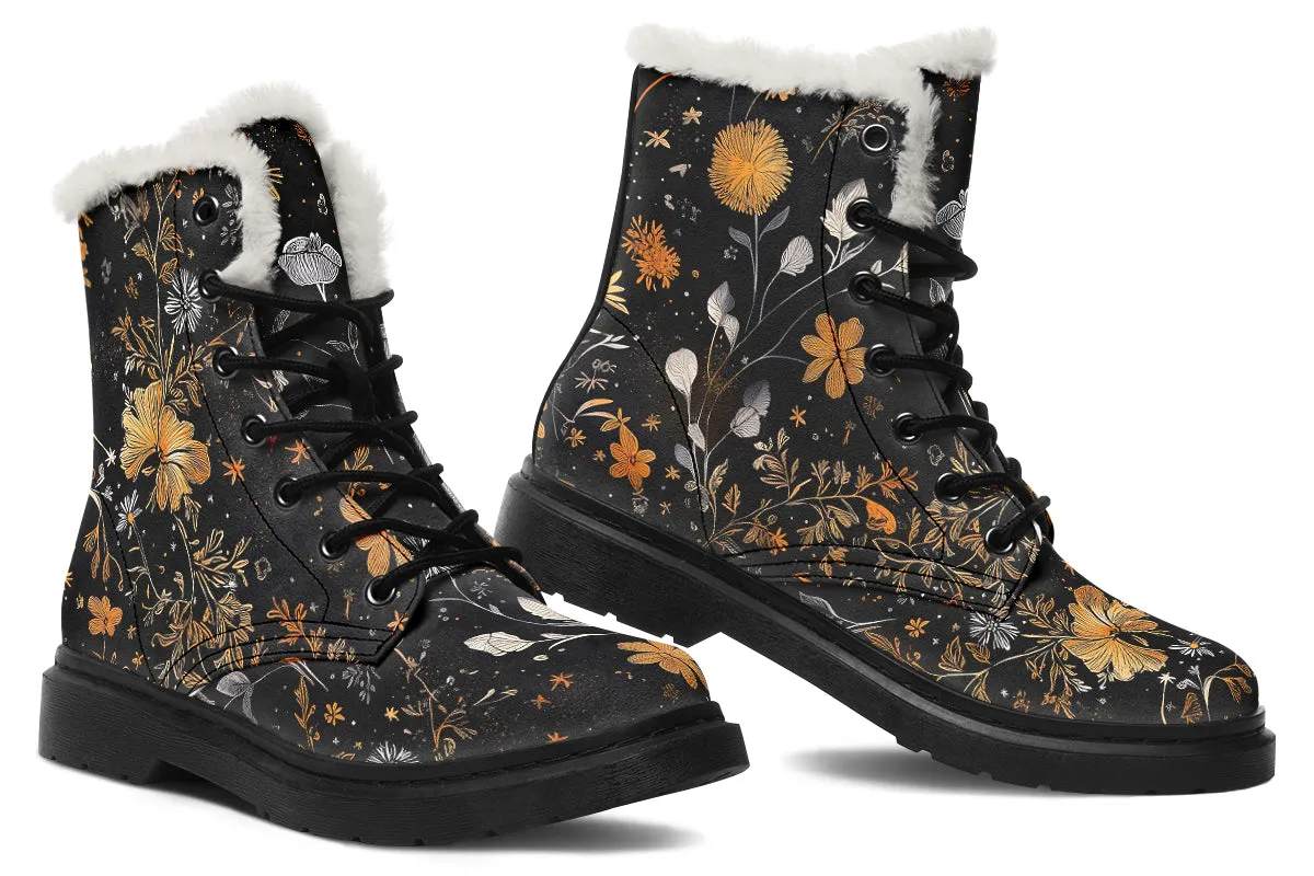 Emberblossom Winter Boots - Warm Micro-Suede Doc-Style Boots Lined with Vegan Wool