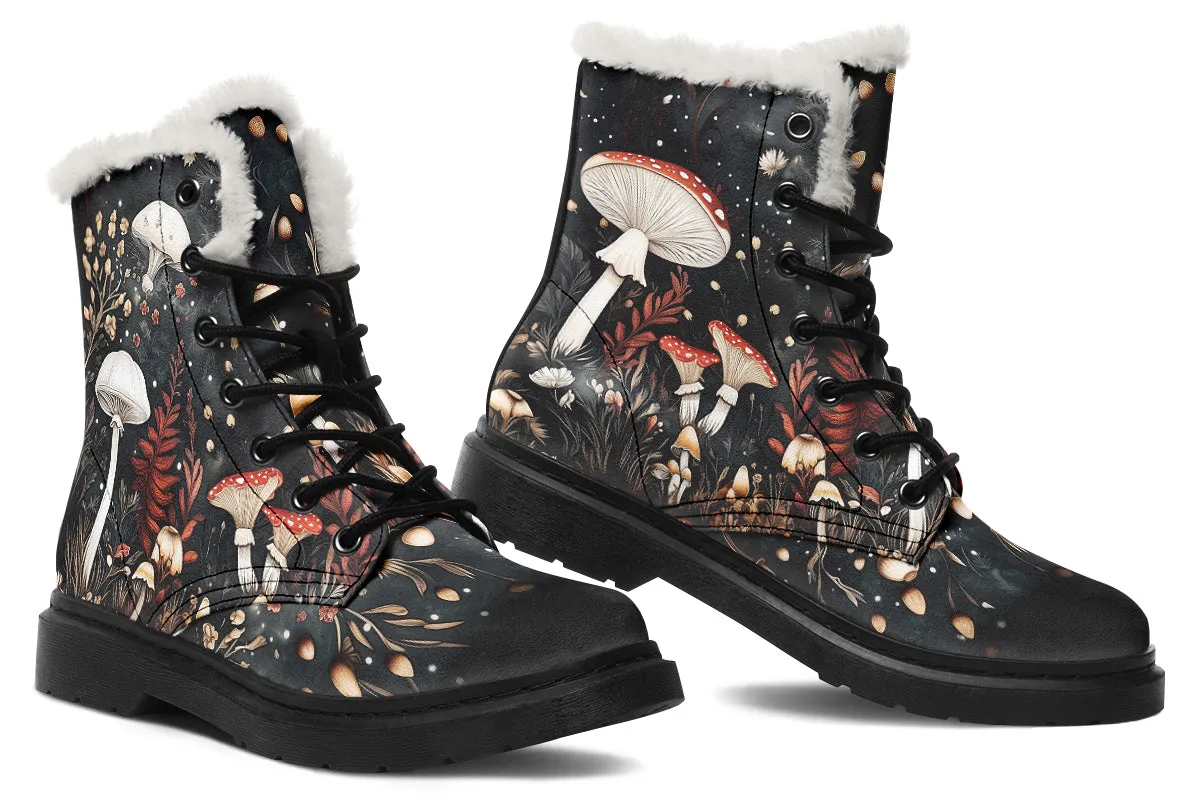 Faery Fungi Winter Boots - Warm Micro-Suede Doc-Style Boots Lined with Vegan Wool