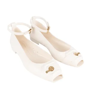 Fendi White Jelly Peep Toe Ankle Strap Ballet Flats