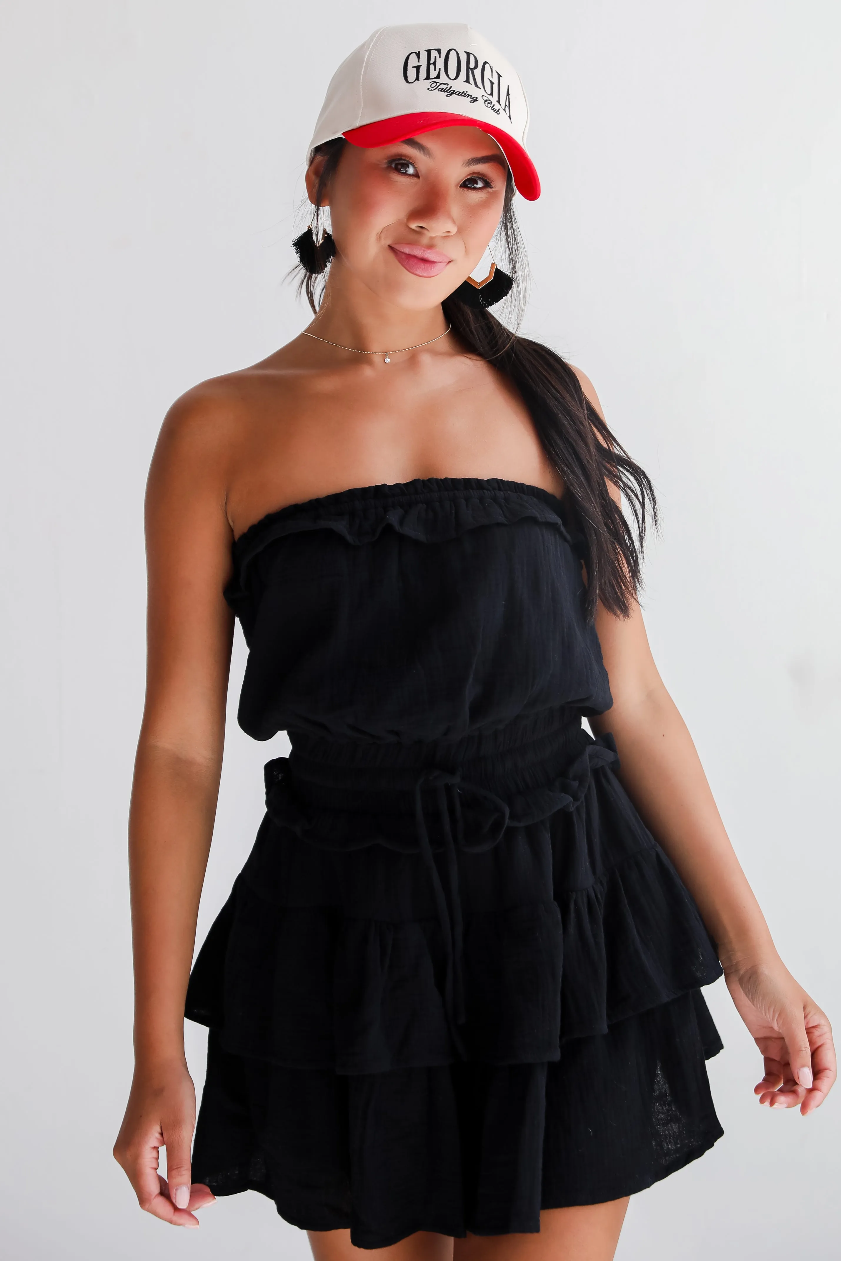 FINAL SALE - On The Sidelines Linen Strapless Mini Dress