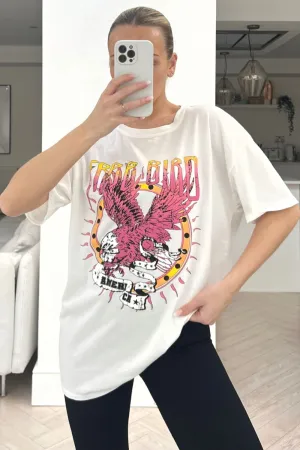 Free bird white printed oversized tee