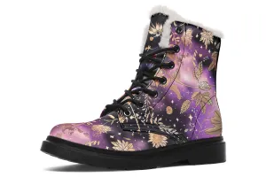 Galactic Bloom Winter Boots - Warm Micro-Suede Doc-Style Boots Lined with Vegan Wool