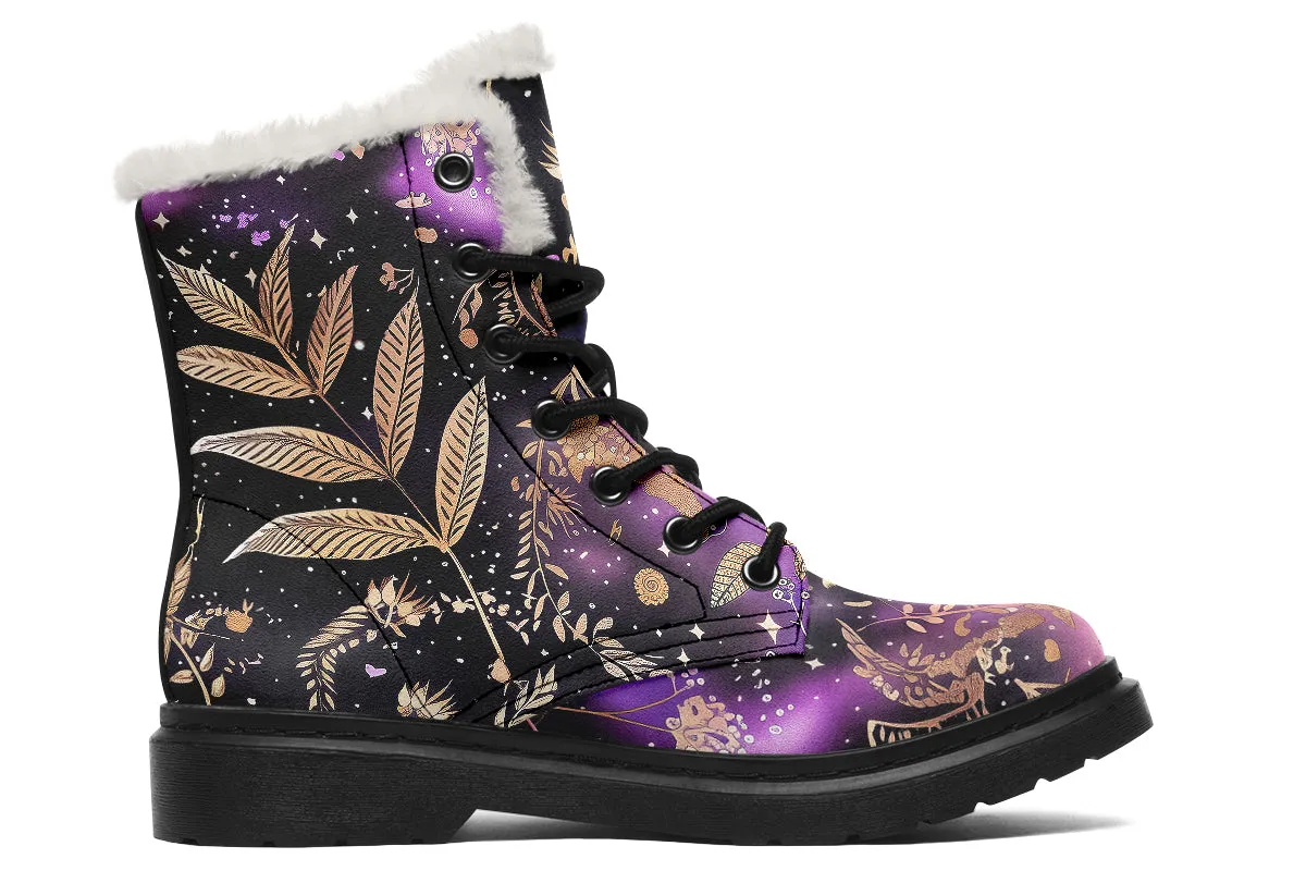 Galactic Bloom Winter Boots - Warm Micro-Suede Doc-Style Boots Lined with Vegan Wool