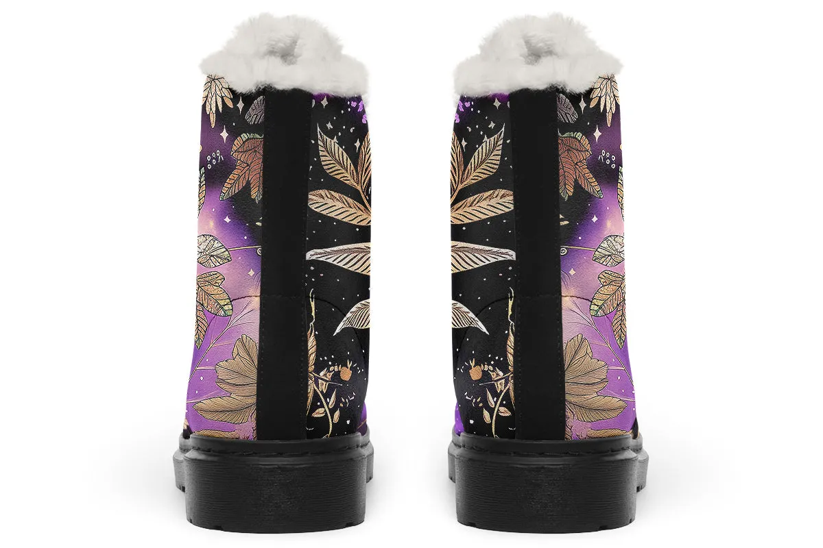 Galactic Bloom Winter Boots - Warm Micro-Suede Doc-Style Boots Lined with Vegan Wool