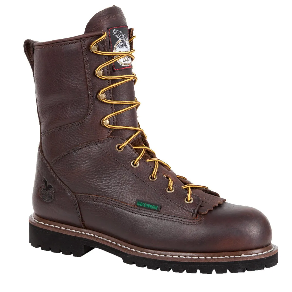 Georgia Mens Chocolate Leather Steel Toe WP Logger Work Boots