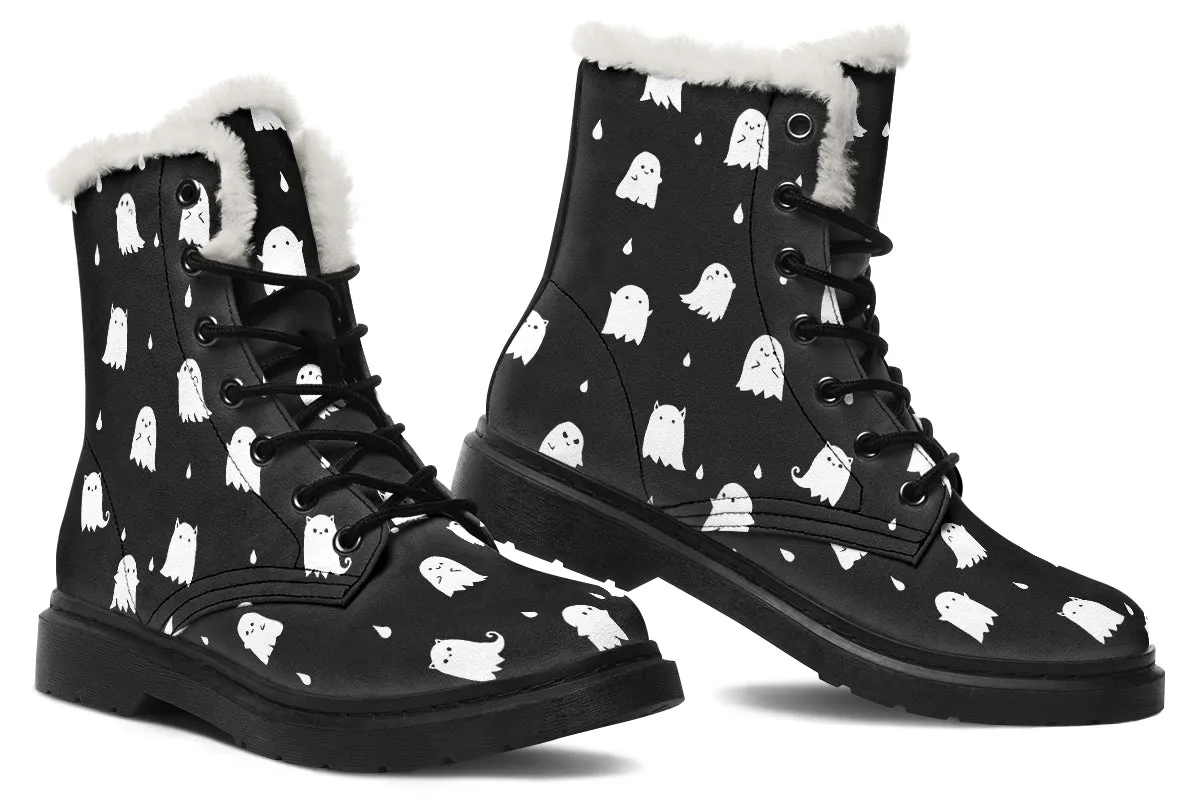 Ghost Party Winter Boots - Warm Micro-Suede Doc-Style Boots Lined with Vegan Wool