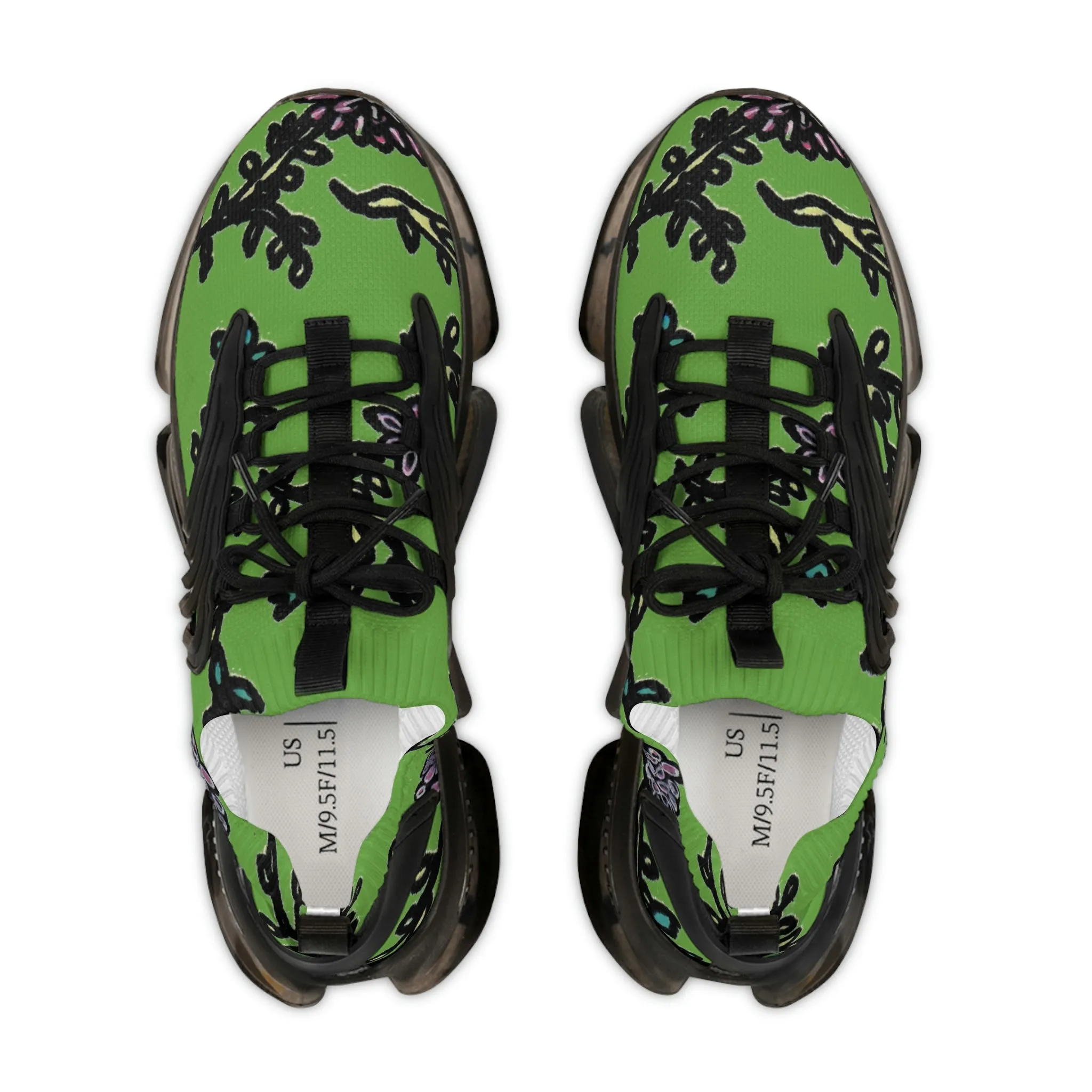 Green Floral Print Men's Shoes, Flower Print Best Comfy Men's Mesh Sports Sneakers Shoes (US Size: 5-12)