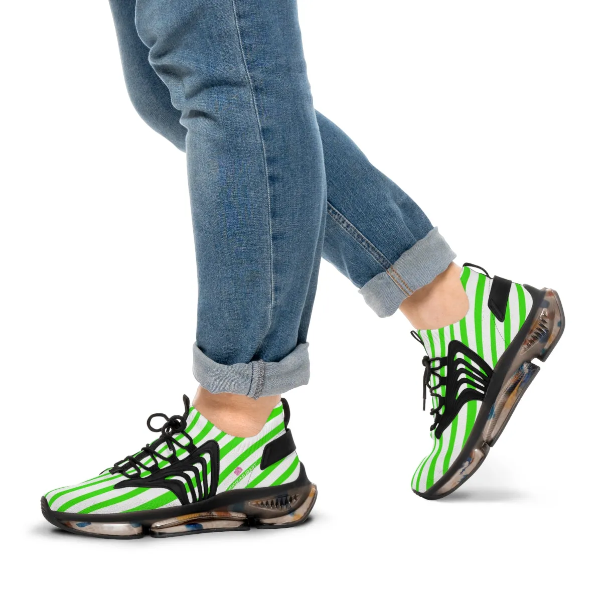 Green Striped Print Men's Shoes, Best Comfy Men's Mesh Sports Sneakers Shoes (US Size: 5-12)