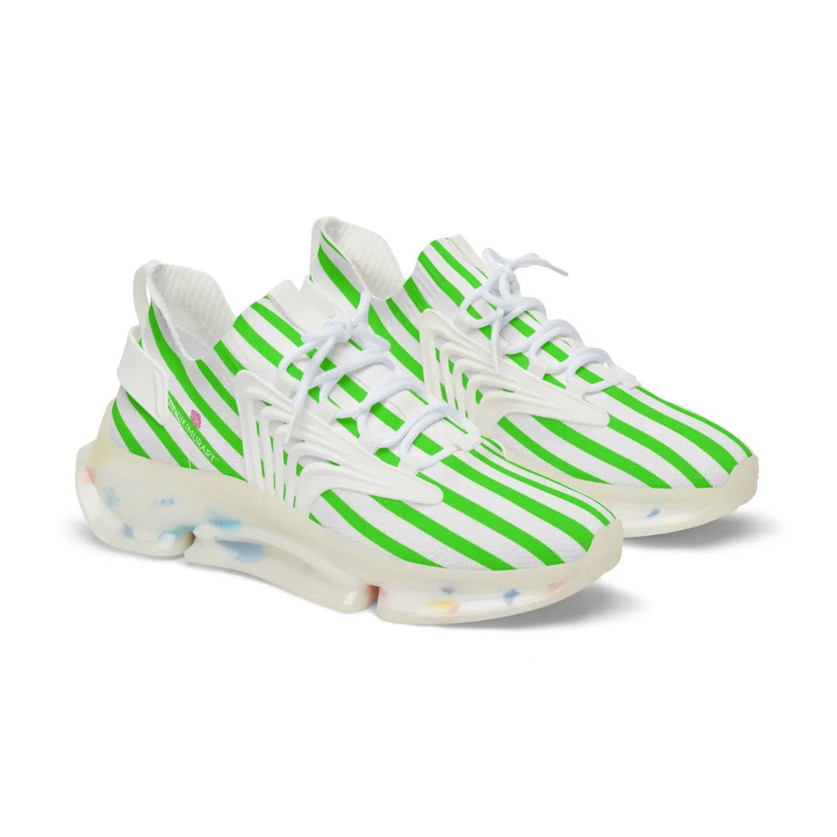 Green Striped Print Men's Shoes, Best Comfy Men's Mesh Sports Sneakers Shoes (US Size: 5-12)