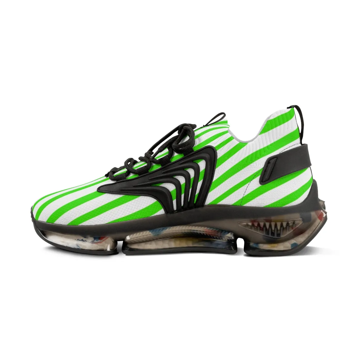 Green Striped Print Men's Shoes, Best Comfy Men's Mesh Sports Sneakers Shoes (US Size: 5-12)