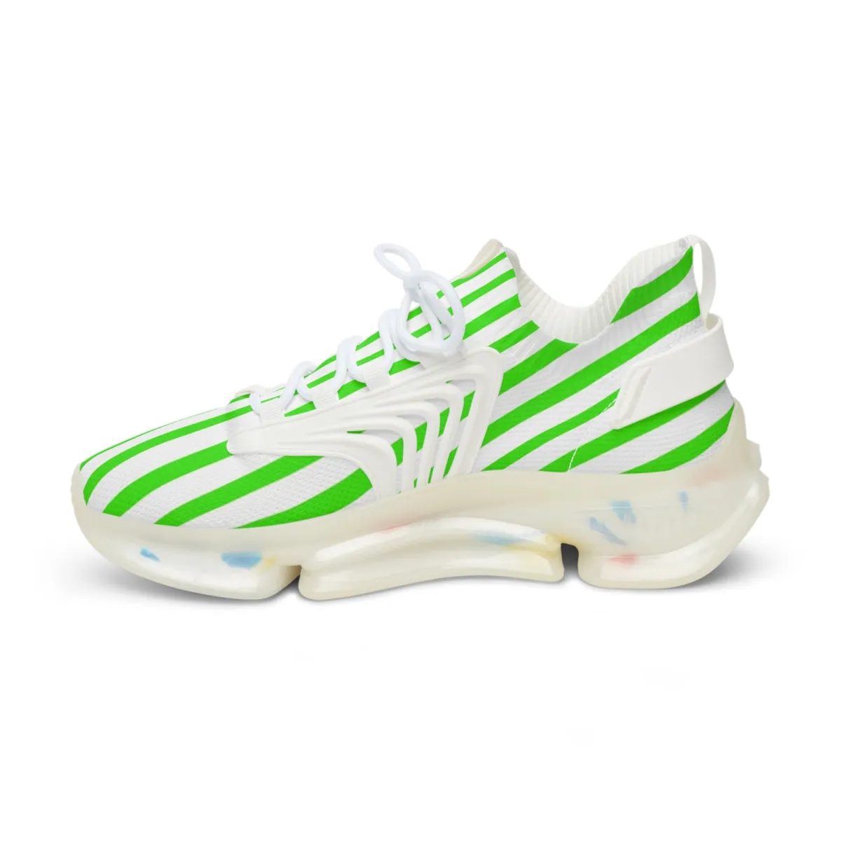 Green Striped Print Men's Shoes, Best Comfy Men's Mesh Sports Sneakers Shoes (US Size: 5-12)