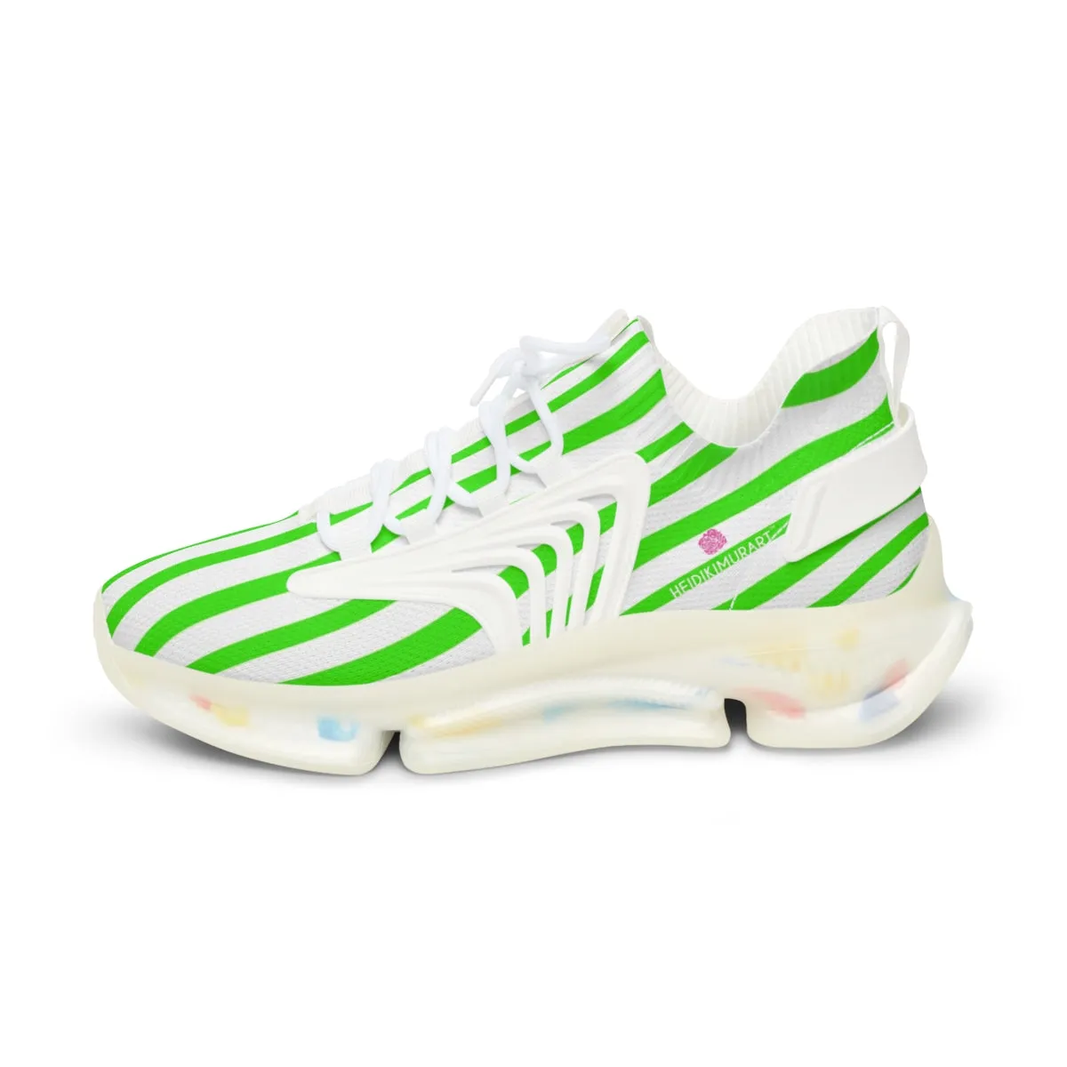 Green Striped Print Men's Shoes, Best Comfy Men's Mesh Sports Sneakers Shoes (US Size: 5-12)