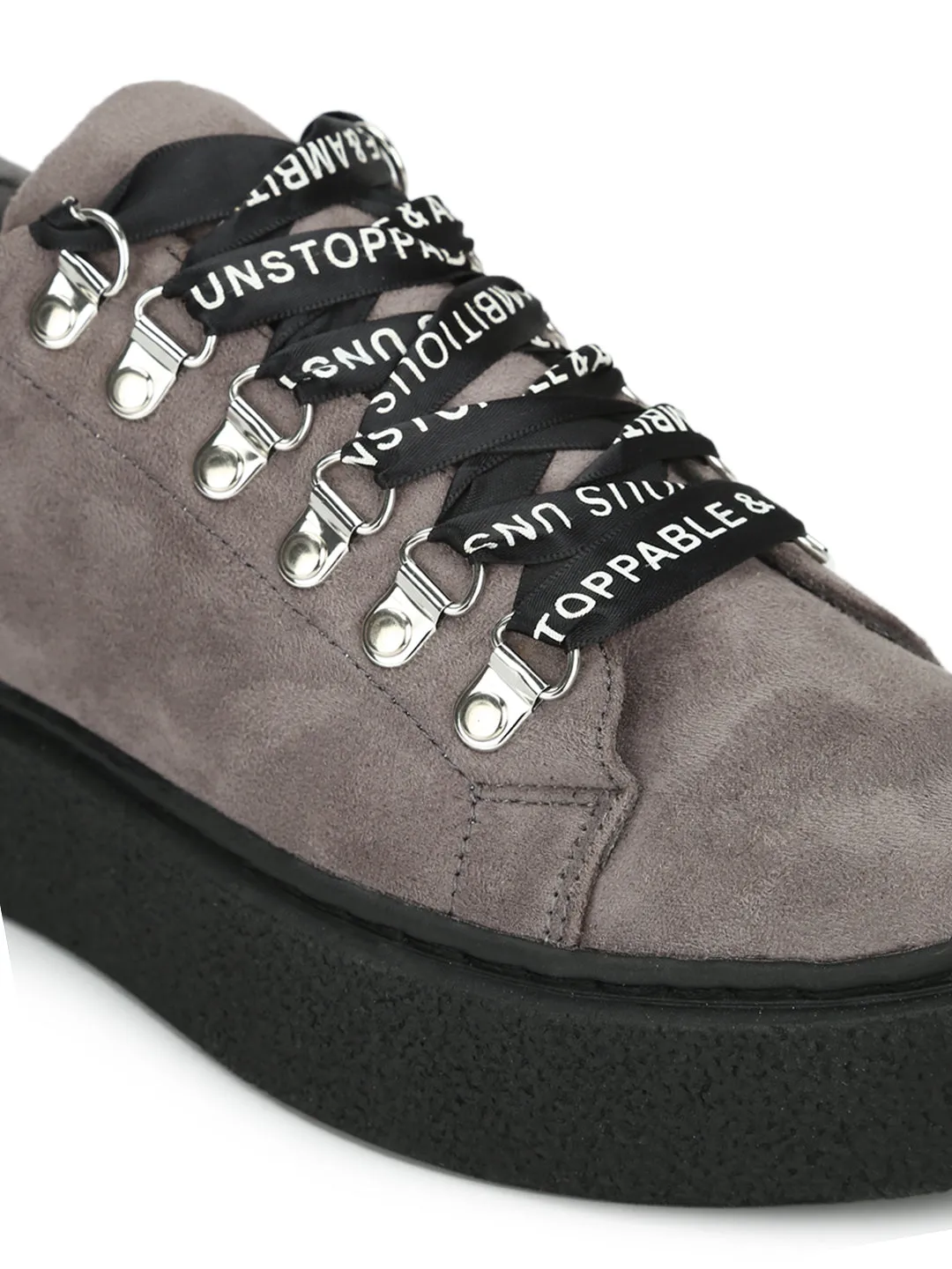 Grey Suede Lace-Up Sneakers