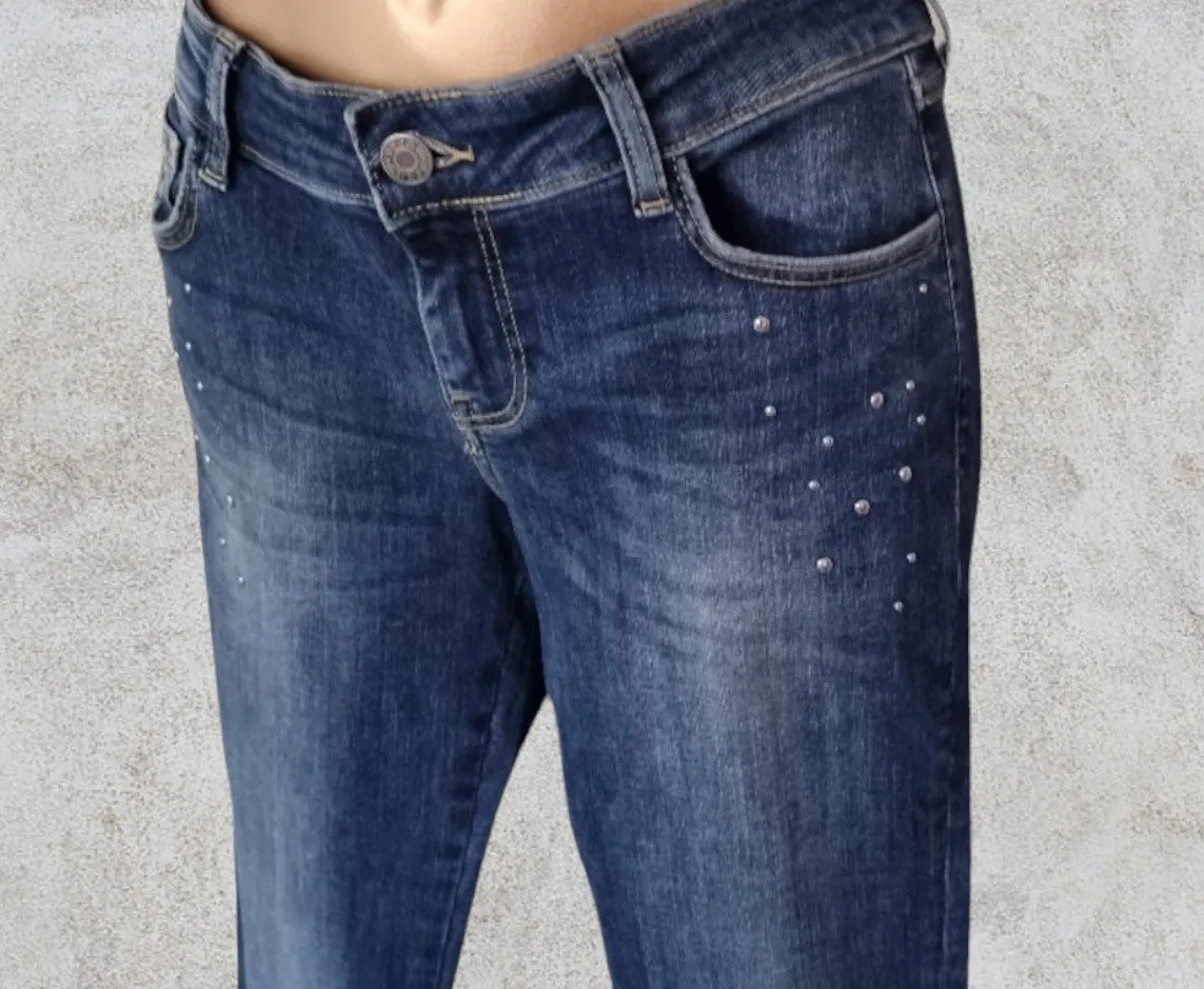 Guess Los Angeles Low Rise Denim Stretch Jeans With Studded Pockets UK 10 US 6 EU 38 IT 42