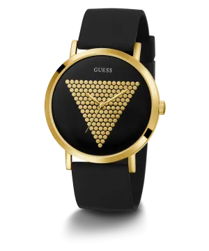 GUESS Mens Black Gold Tone Analog Watch