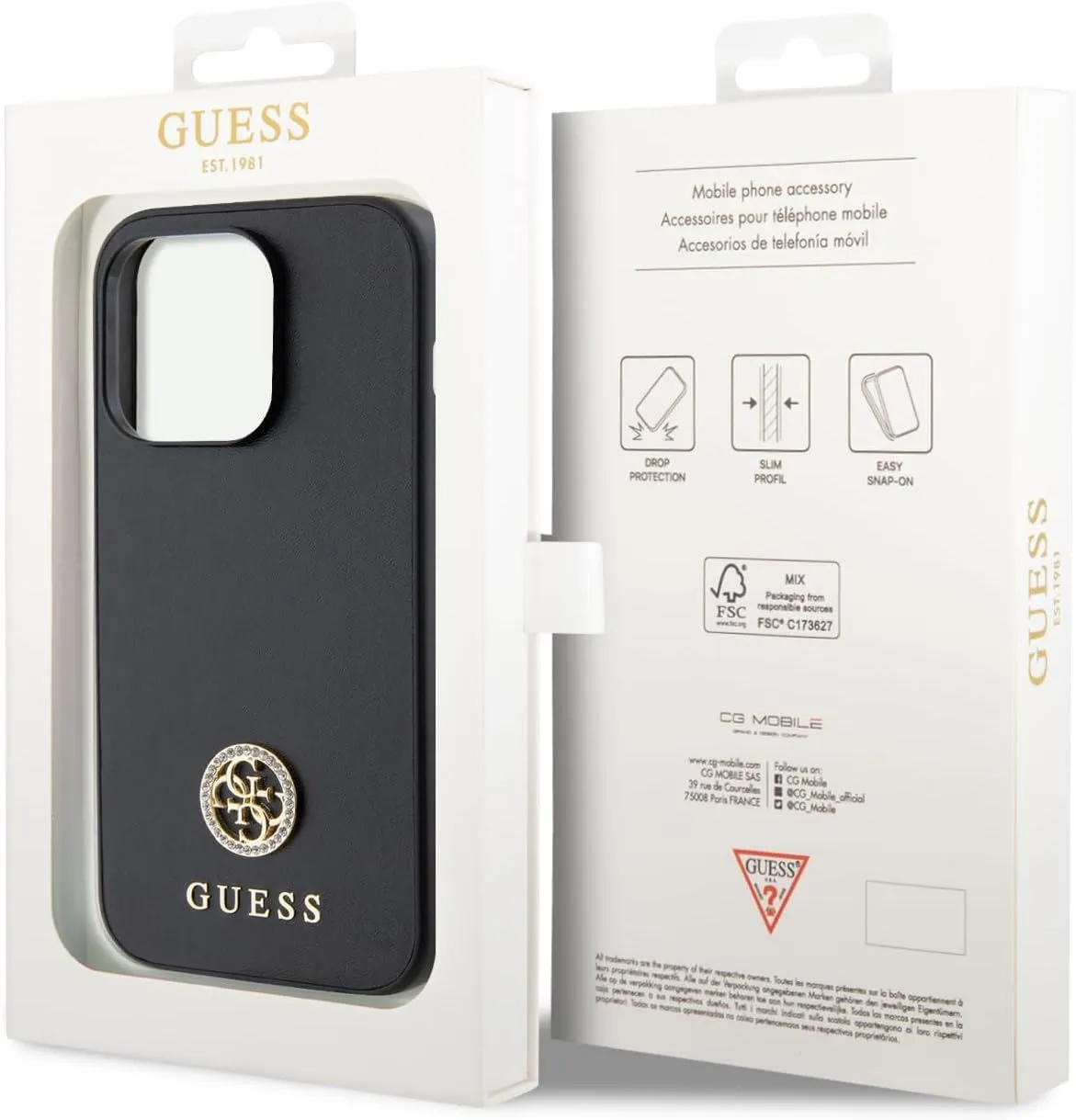 Guess Strass Metal Logo Hard Case for iphone 15 Pro 6.1" Black - GUHCP15LPS4DGPK