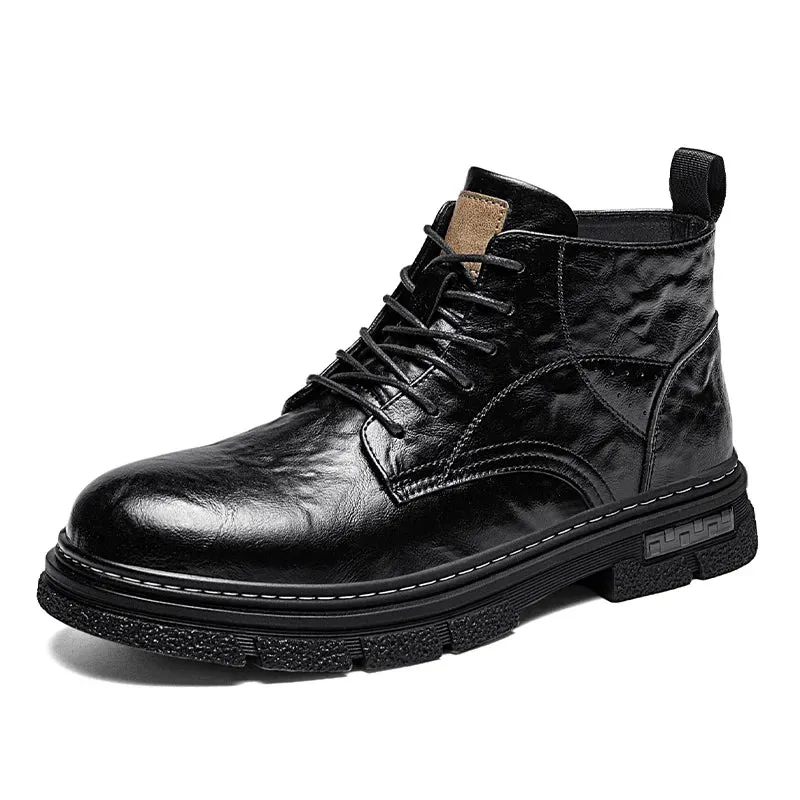 Hnzxzm Men Boots Casual Winter Male Shoes High Top Platform Leather Outdoor Walking Sneakers Ankle Chelsea Cowboy Tactical Bootie