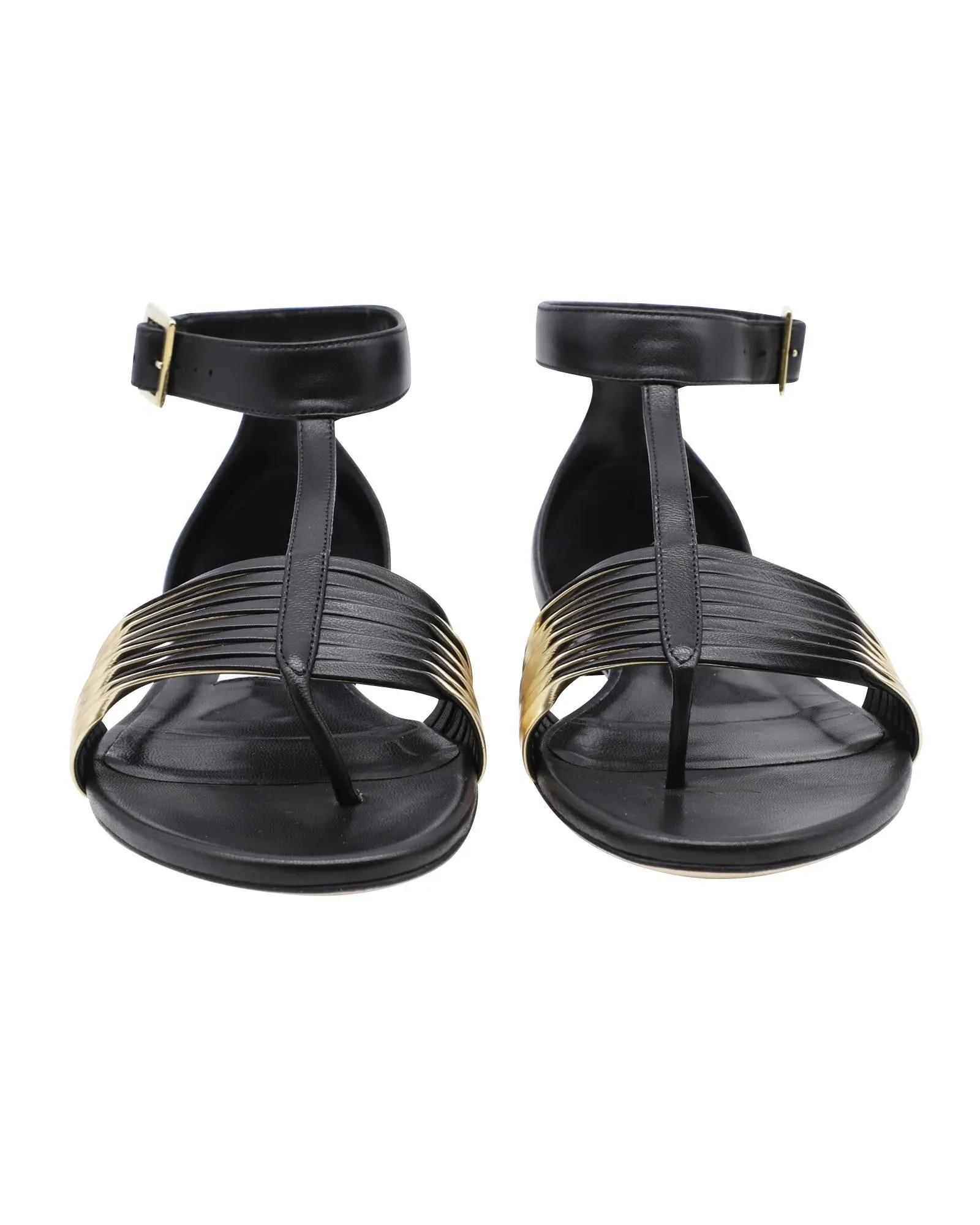 Jimmy Choo Ladle Flat Sandals in Black and Gold Leather