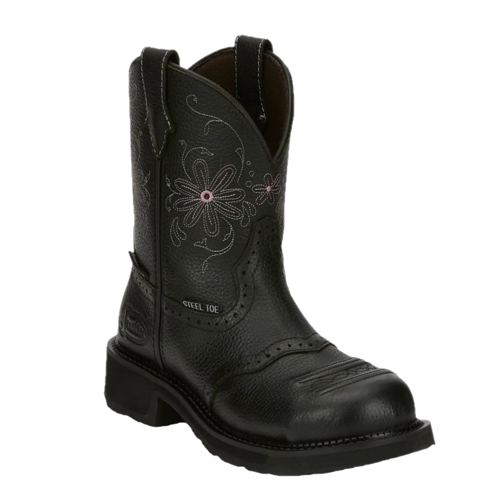 Justin Ladies Wanette Black Pull On Steel Toe  Work Boots GY9982