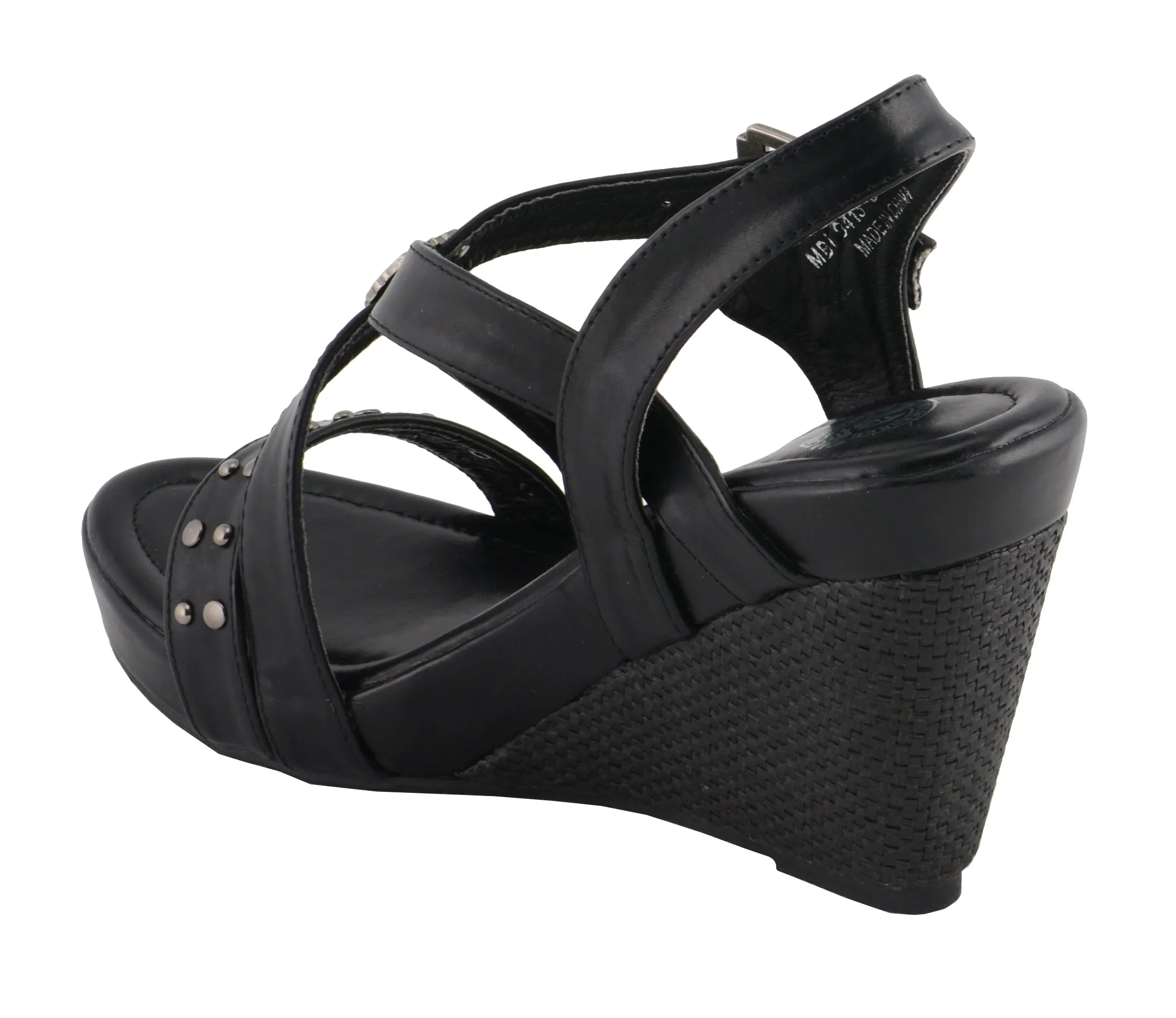 Ladies Triple Strap Studded Wedge Sandal