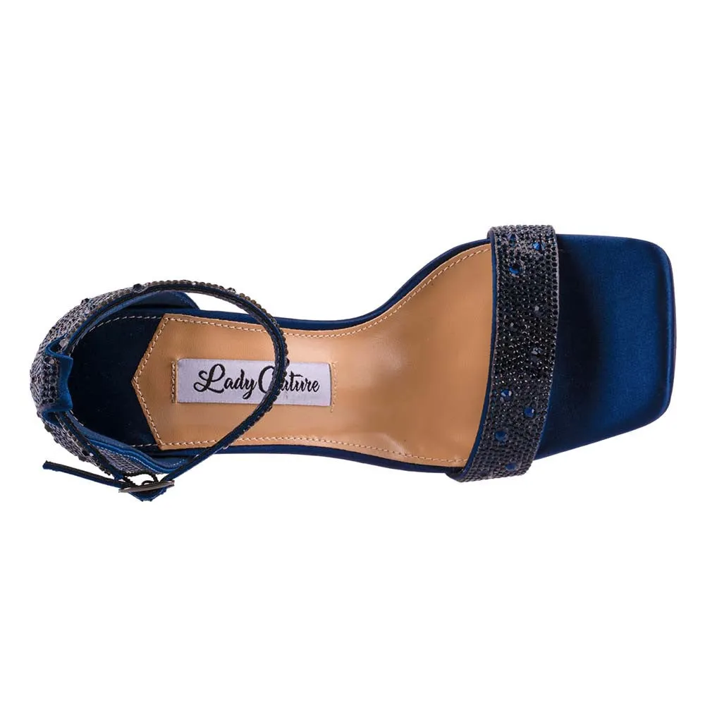 Lady Couture DALIA Navy Rhinestone Block Heel Sandal